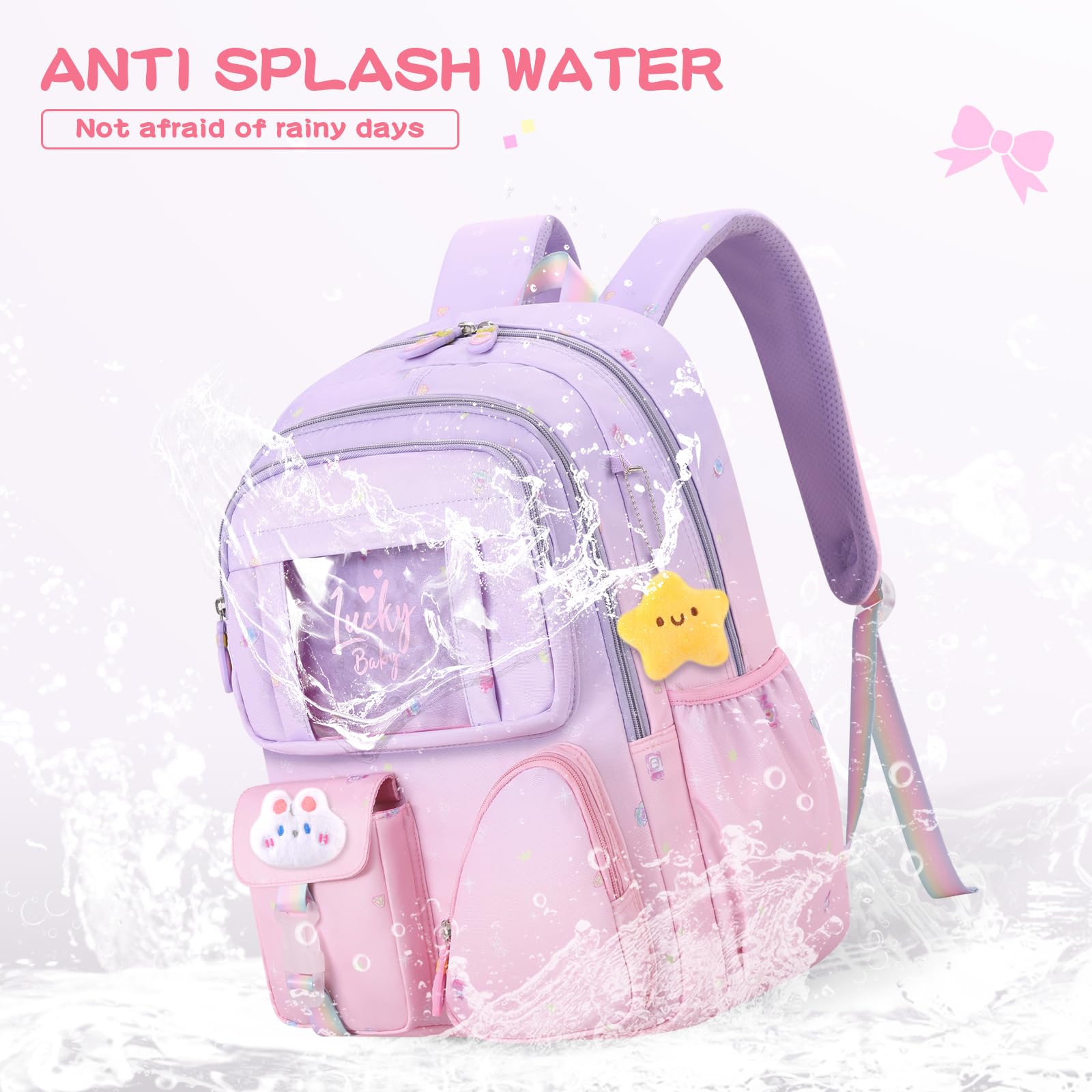 Stylish Gradient Color Girls Backpack - Waterproof School Bag for Elementary, Middle & High School Students with Multiple Pockets (16.1 Inch) - Perfect for School, Travel & Daily Use
