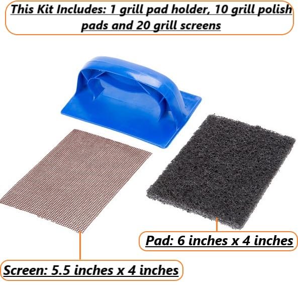 31-Piece Grill & Griddle Cleaning Kit with Screen/Pad Holder - 10 Polish Pads & 20 Cleaning Screens - Heat-Resistant for Safe BBQ, Flat Top, Blackstone Griddle & Outdoor Cooking Maintenance