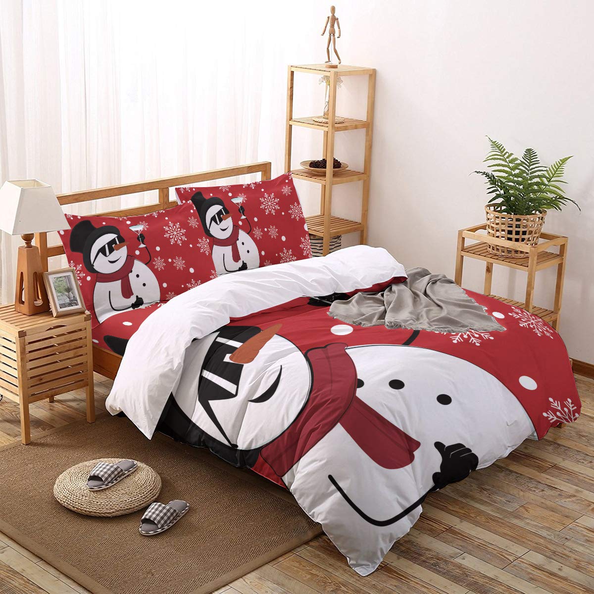 4-Piece Christmas Snowman Drinking Duvet Cover Set - Ultra Soft King Size Bedding with Comforter Cover, Breathable Sheets & Pillow Shams | Holiday Home Decor & Cozy Winter Bedroom Upgrade