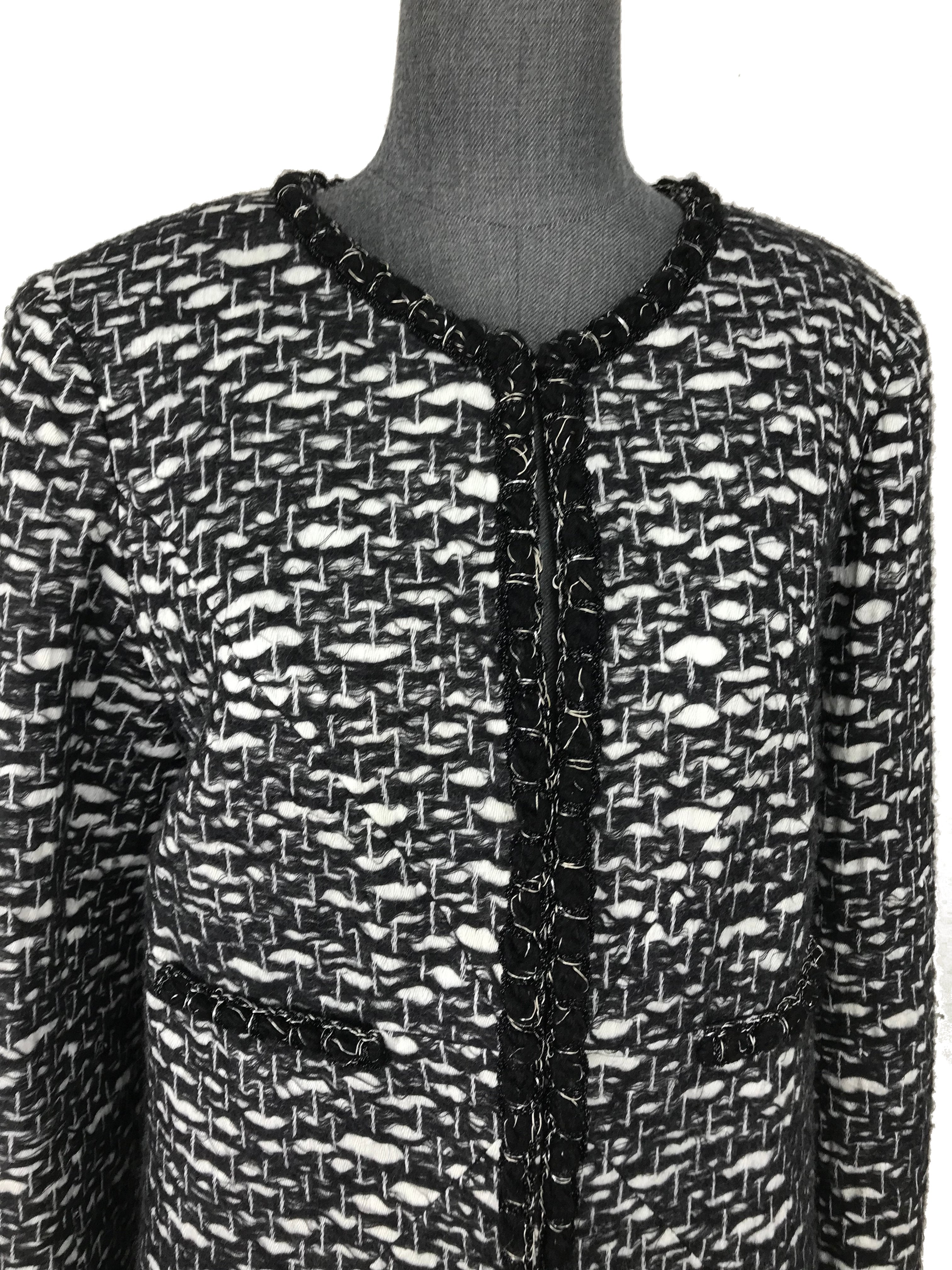 Chanel Wool Jacquard Jewel Neckline Jacket for Women - Size M | Luxury Designer Coat for Fall & Winter | Perfect for Office, Parties & Special Occasions