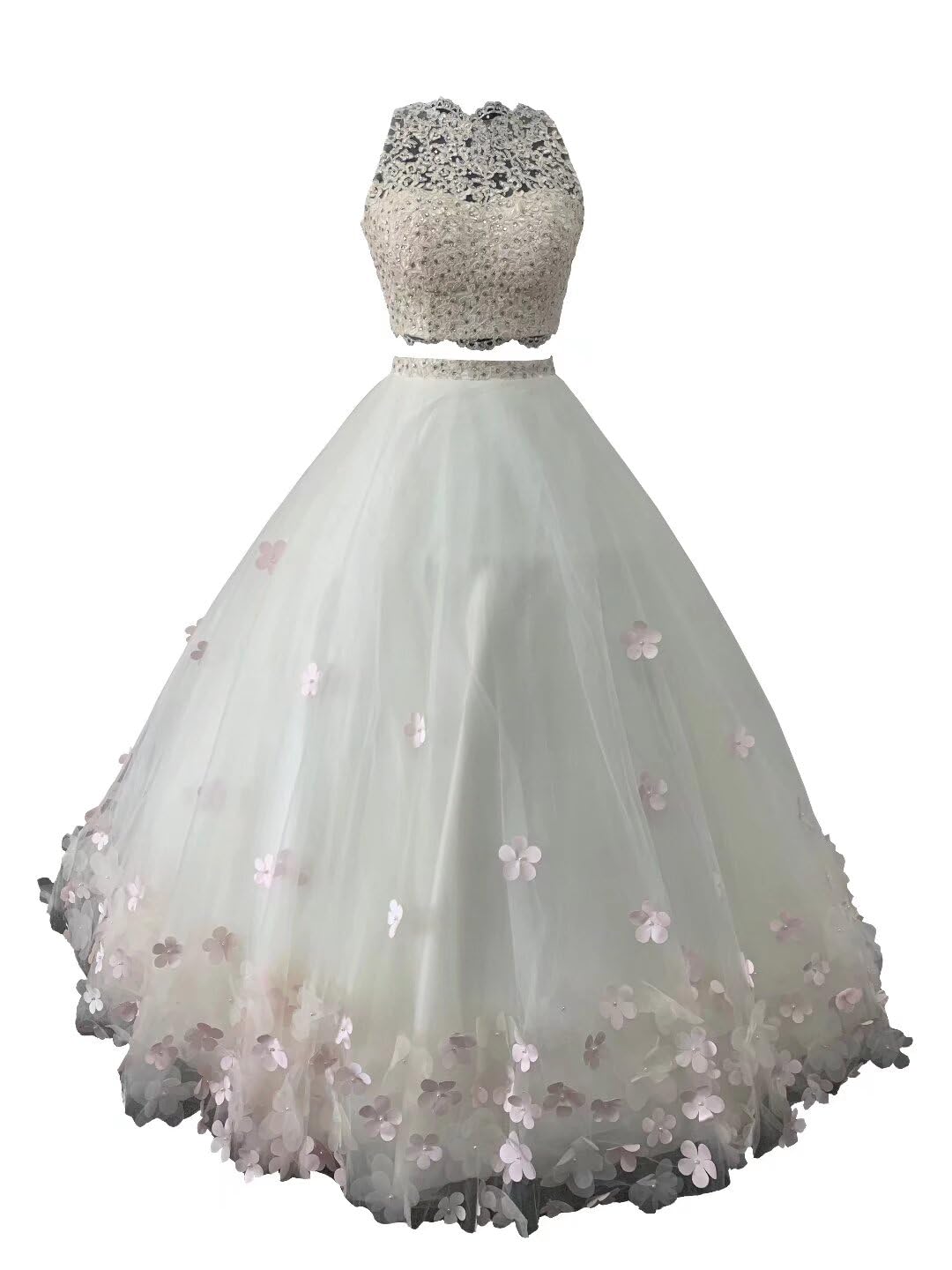 Handmade Beaded 2-Piece Prom Dresses for Quinceañera - Bateau Neckline Lace Formal Evening Gowns 2025 | Perfect for Homecoming, Wedding Guest & Special Occasions