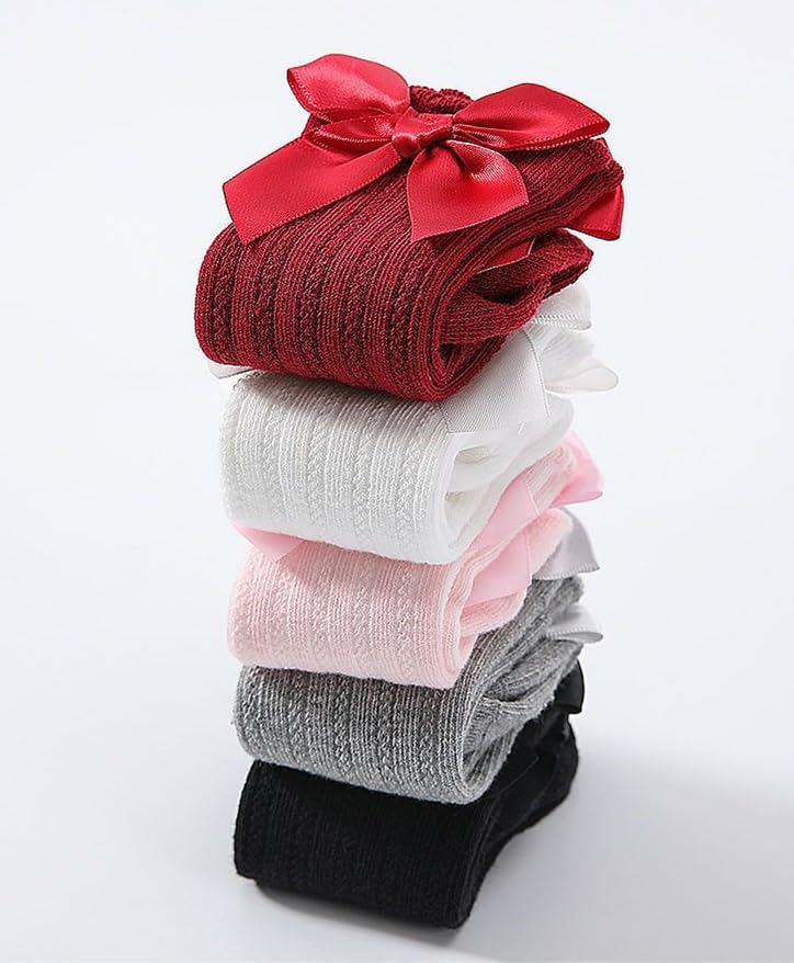 QandSweet Baby Girl Knee-High Socks with Bows - Non-Slip Toddler & Infant Stockings for Newborns - Perfect for Dress-Up, Photo Shoots & Everyday Comfort