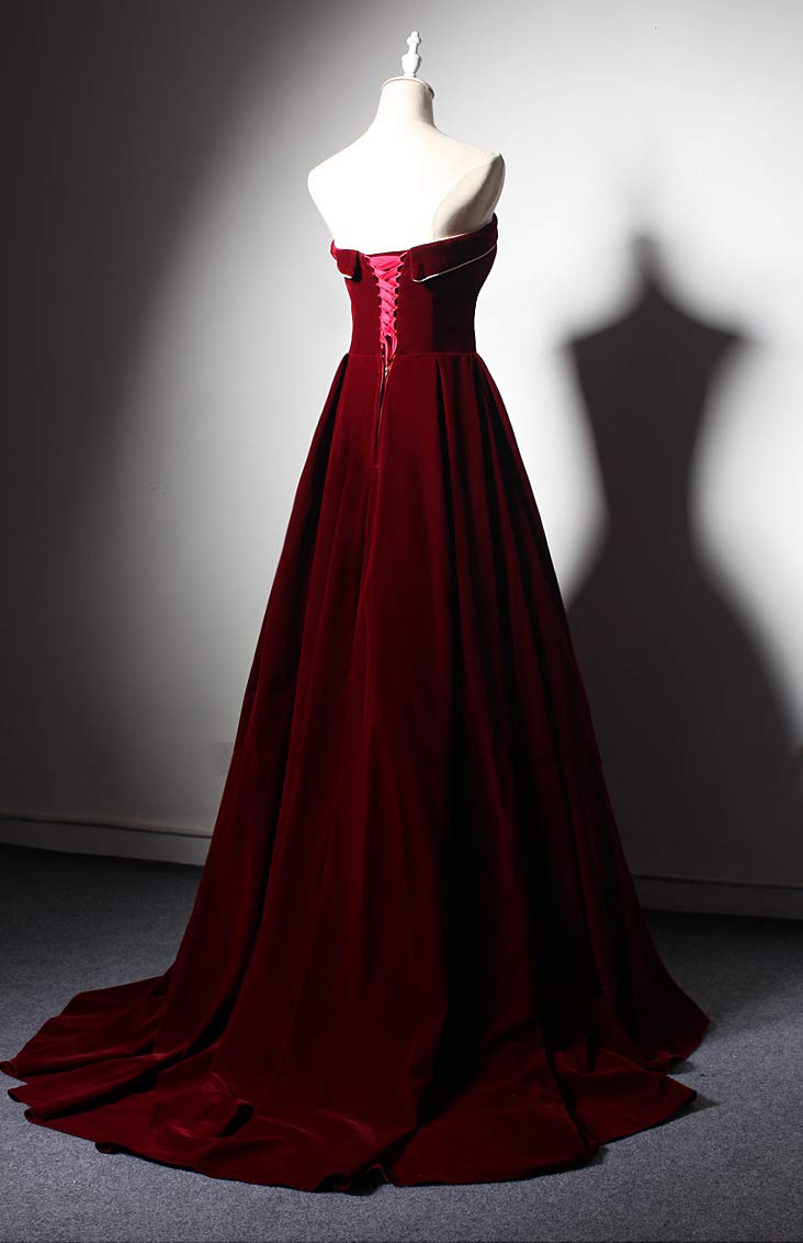Elegant Velvet Strapless Wedding Dress for Women - Double Neck Long Formal Prom Gown | Perfect for Bridal, Evening Parties & Special Occasions