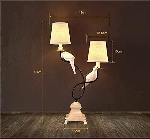Modern Double Head Desk Lamp - Creative Resin Birds Design, Simple Cloth Shade, Nordic Style Study & Bedroom Lighting for Reading, Working, Nightstand Use