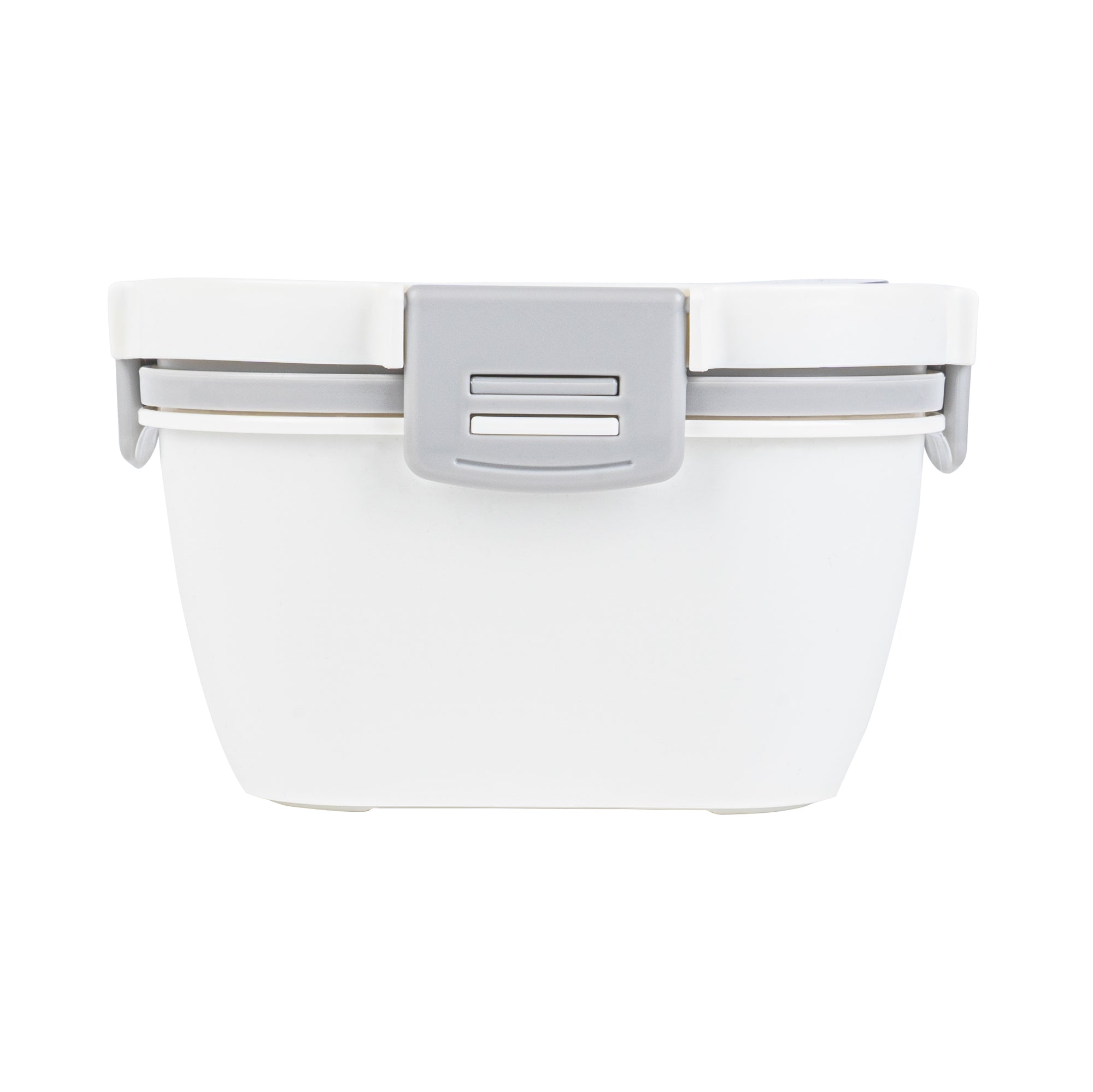 Bento Tek 58 oz White & Gray BPA-Free Lunch Box with Fork & Knife - Microwave Safe, 7.25