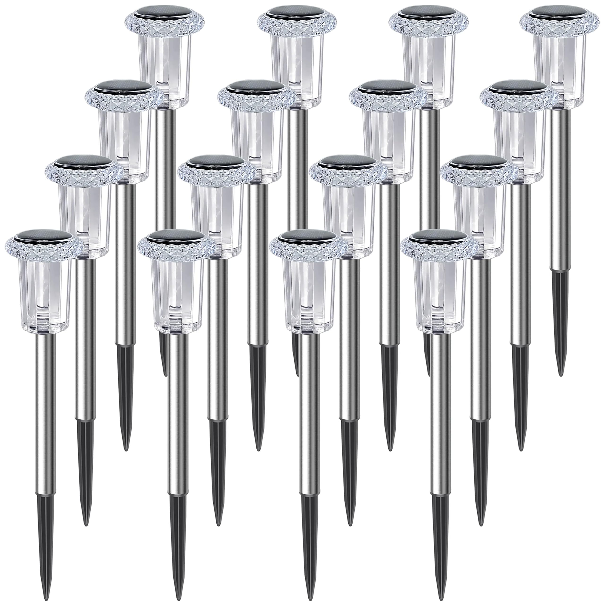16 Pack Solar Pathway Lights Outdoor - IP65 Waterproof Stainless Steel Solar Yard Lights for Patio, Lawn, Walkway & Landscape | Cool White LED | Perfect for Garden, Driveway, Deck & Backyard Lighting