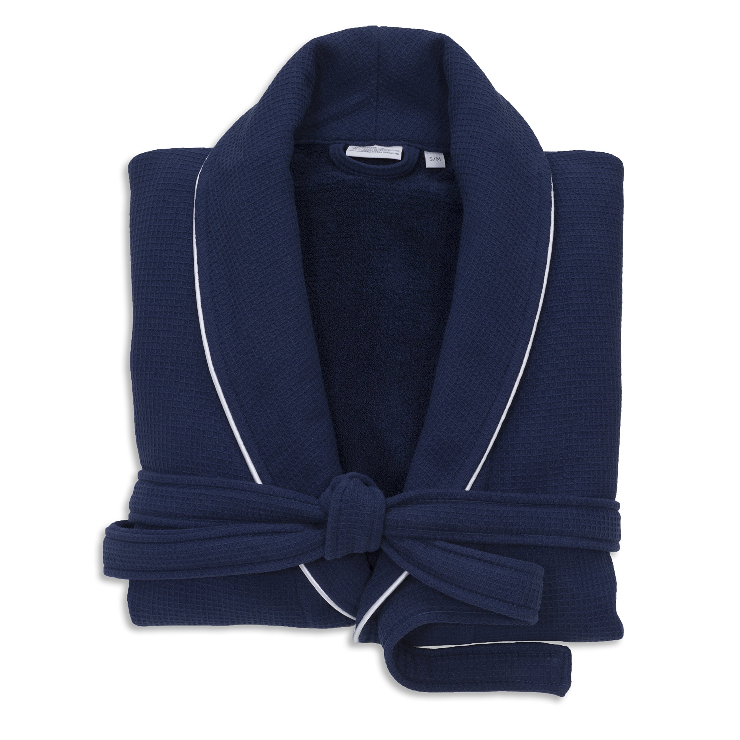 Premium 100% Turkish Cotton Waffle Terry Bathrobe for Women & Men - Soft Absorbent L/XL Navy Blue Spa Robe - Perfect for Bath, Poolside & Luxury Hotel Experience