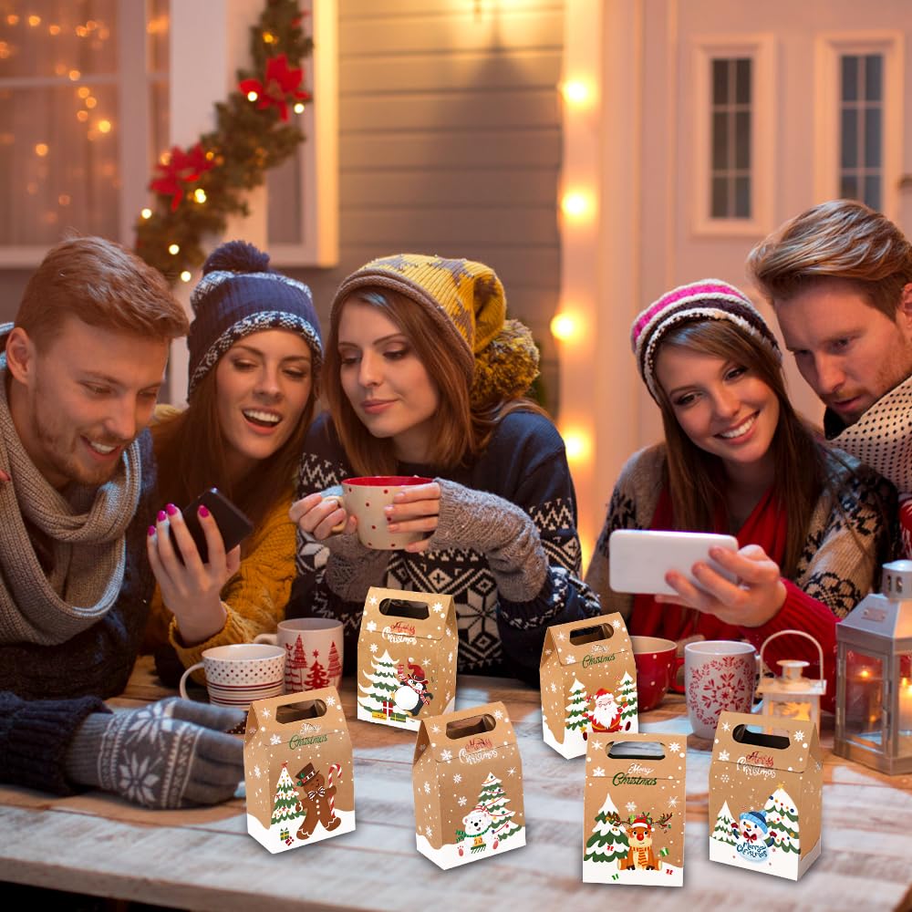 Vellibring 24PCS Christmas Kraft Candy Boxes - Eco-Friendly Kraft Paper Cookie & Treat Bags for Holiday Gift Wrapping, Xmas Party Favors, Tree Decorations - Perfect for Christmas Celebrations, Office Parties & DIY Home Decor