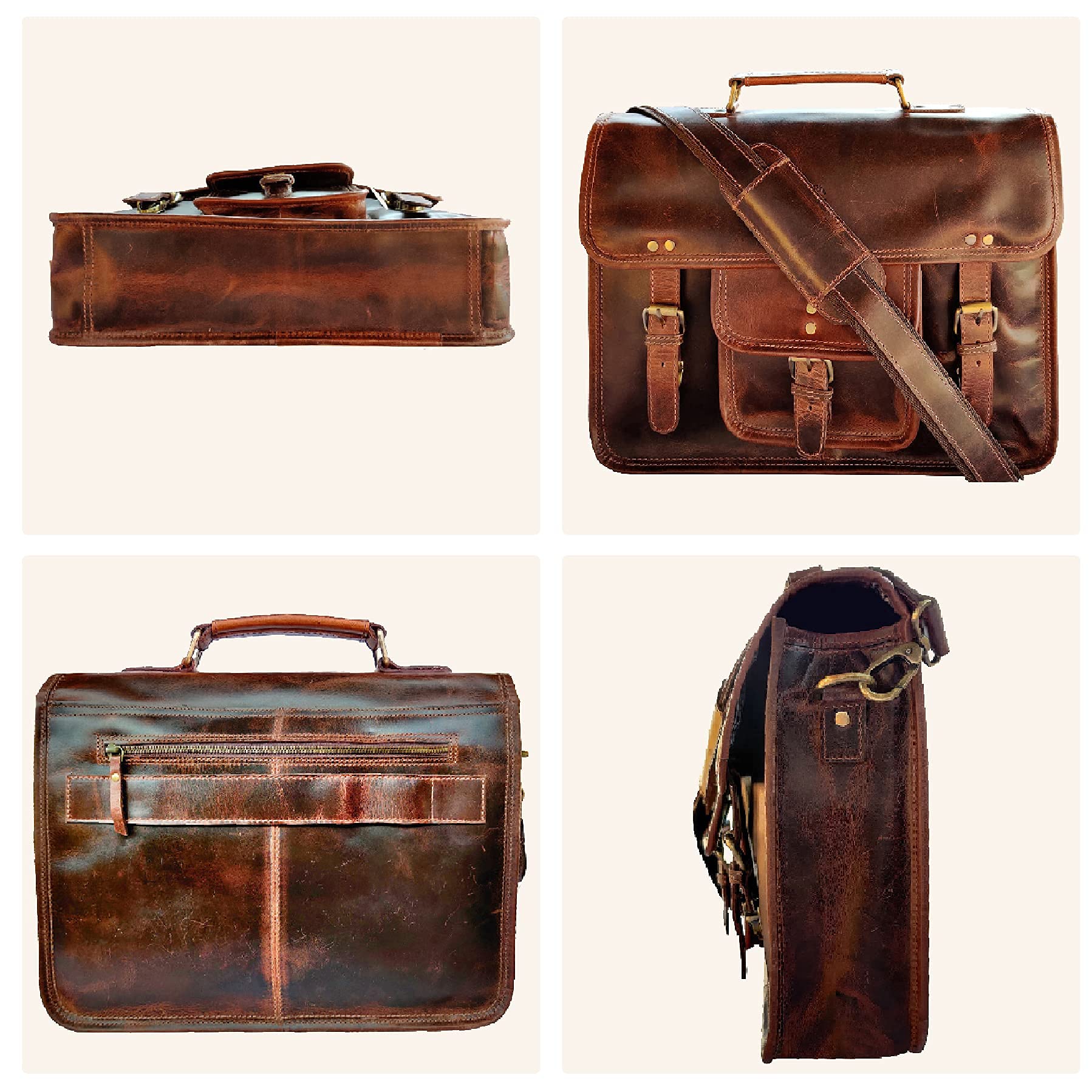 RUSTIC TOWN Premium Genuine Buff Leather Messenger Bag & Toiletry Set - Durable Business Travel Organizer for Men & Women | Perfect for Office Commute, Weekend Getaways & Corporate Gifts