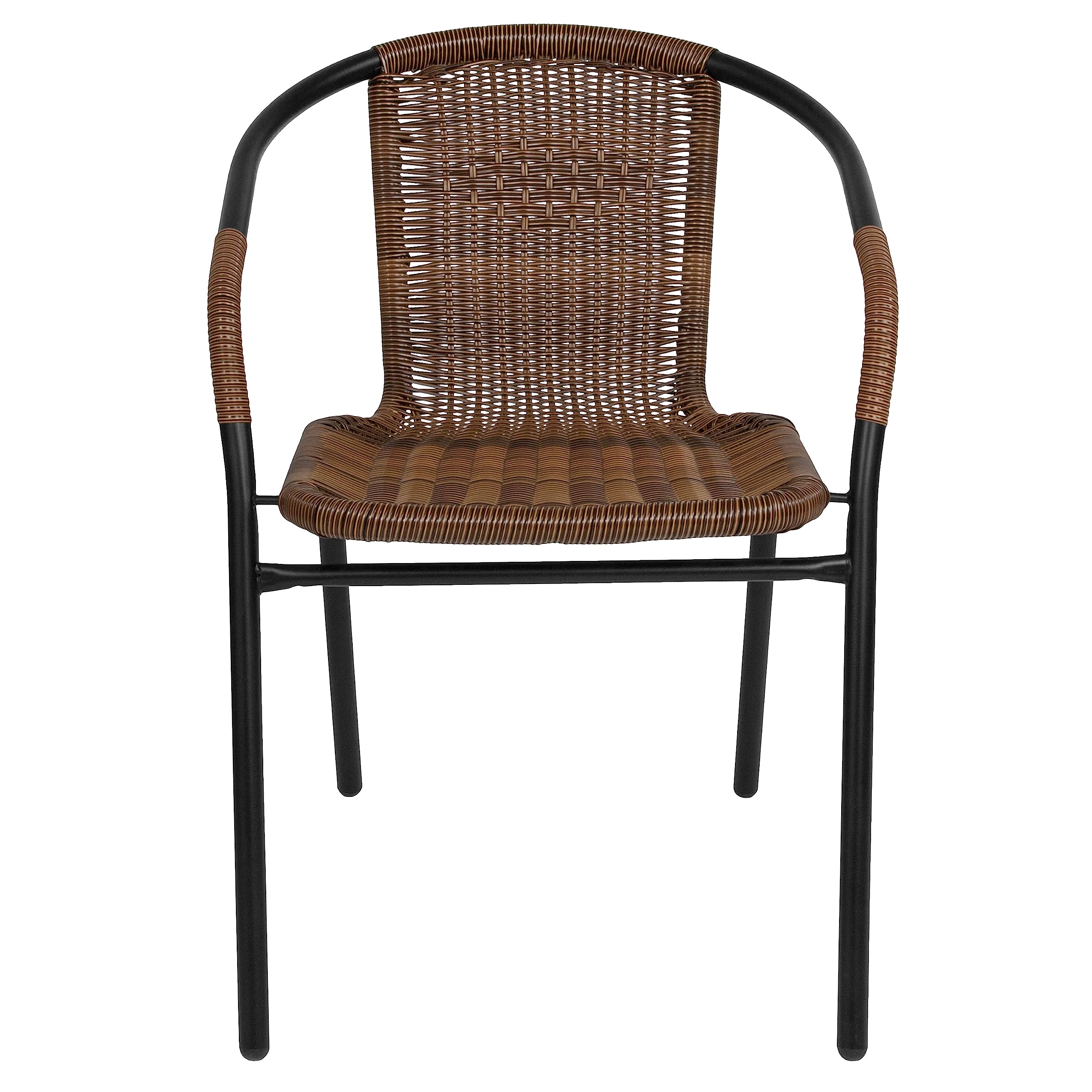 Flash Furniture Lila Modern Rattan Stackable Dining Chairs - Indoor/Outdoor Bistro Chairs Set of 2, Brown - Perfect for Patio, Restaurant, Cafe, and Home Dining Use