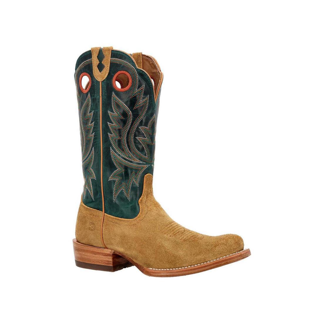 PRCA Roughout Western Boots for Men - Goldenrod & Deep Teal Cowboy Boots - Perfect for Rodeo, Horse Riding & Country Fashion