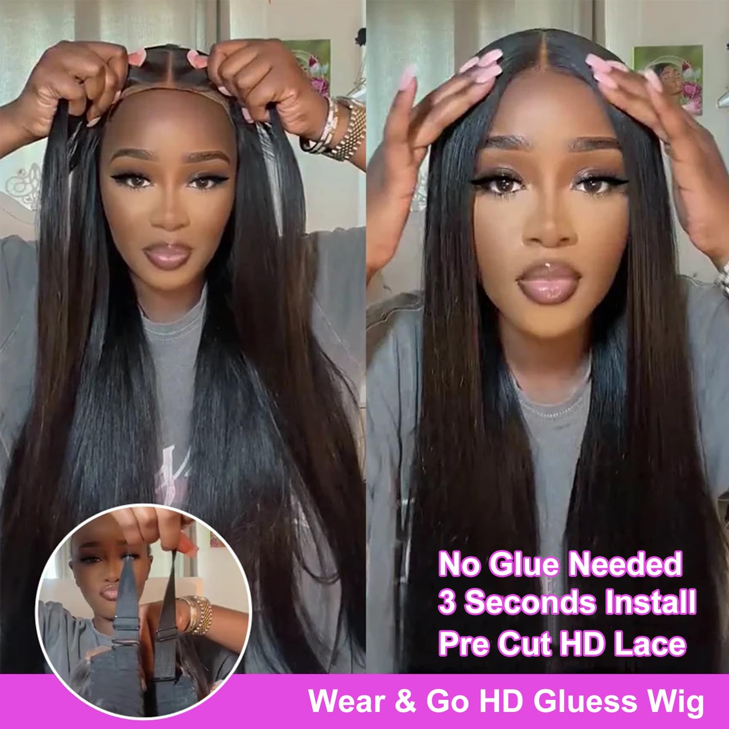 6x4 Straight Lace Closure Wigs Human Hair - Glueless Wear & Go Pre Plucked Wigs for Beginners | 180% Density HD Lace Frontal Wigs | 26 Inch Natural Black Women Wigs for Daily Wear, Parties & Special Occasions