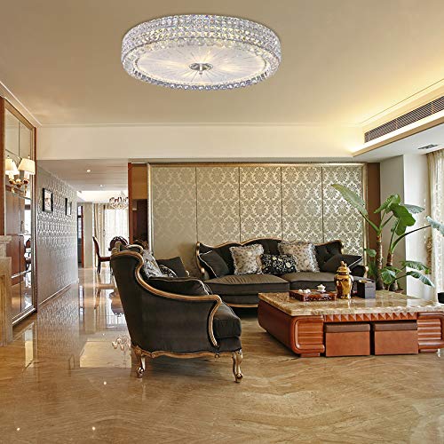 LITFAD Modern Crystal Drum Flush Mount Ceiling Light - 23.5