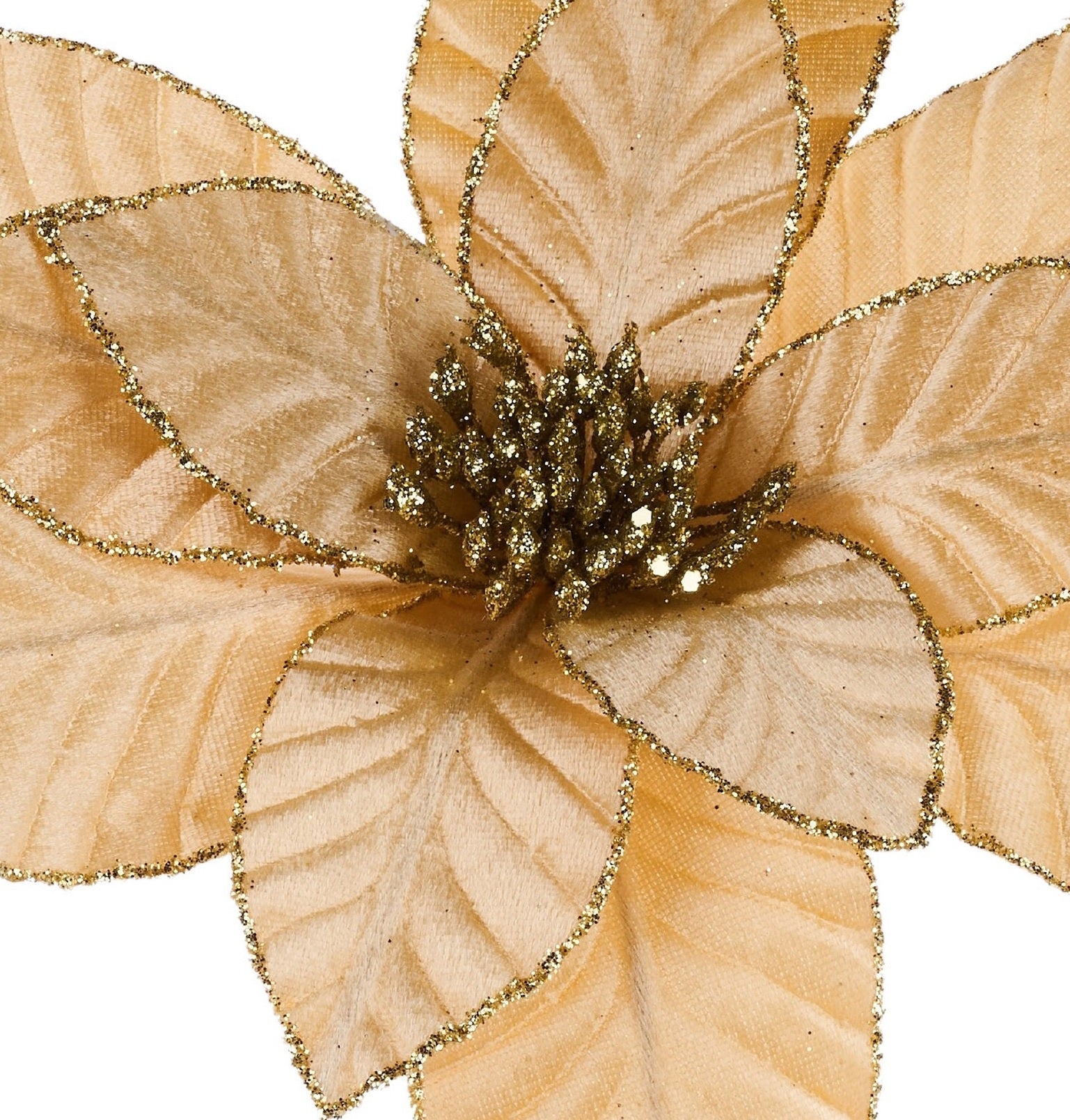 19.5 Inch Gold Velvet Poinsettia Floral Stem - Christmas Holiday Decor for Tree, Wreath, Centerpiece & Home Decoration