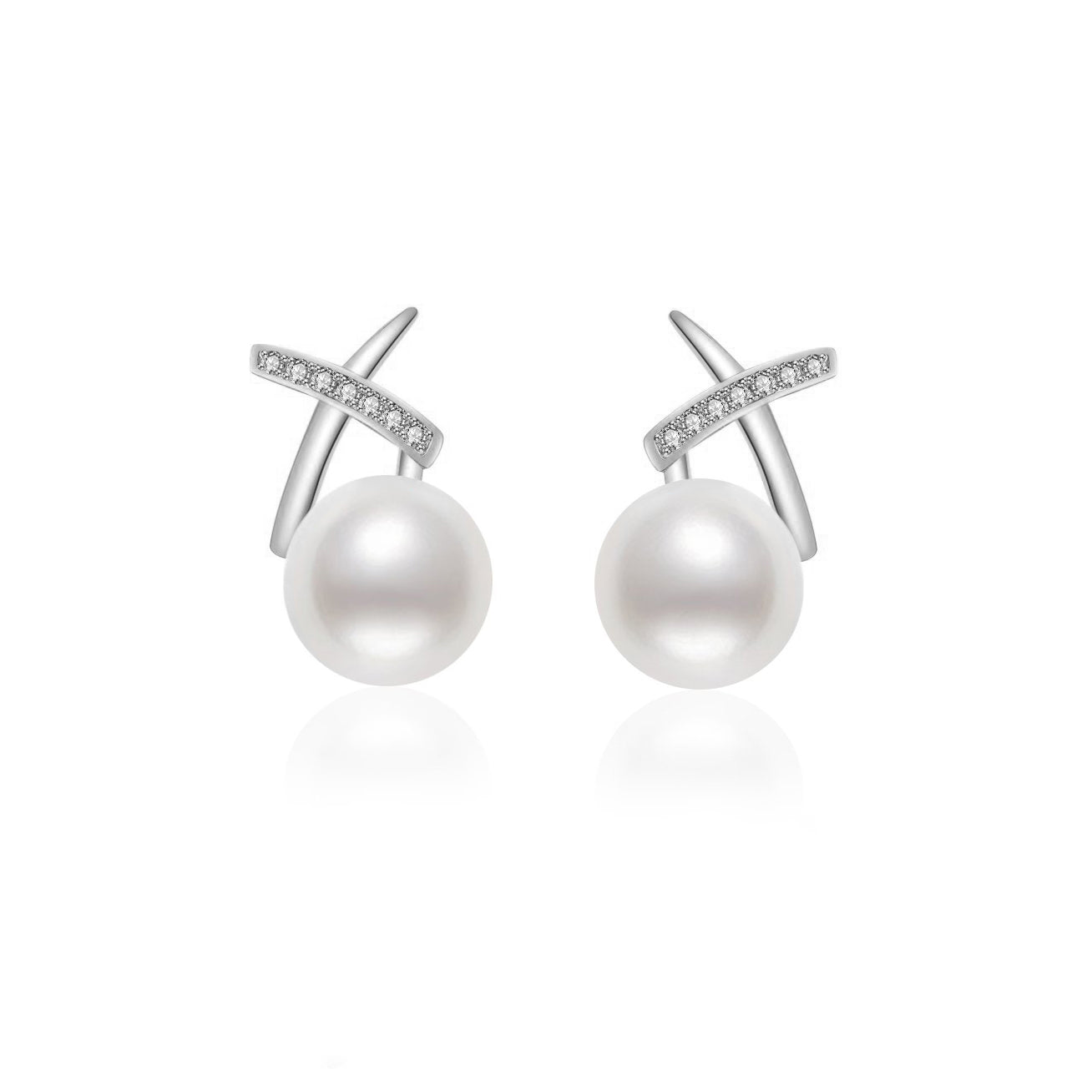 18K Solid Gold Diamond Hanadama Akoya Pearl Earrings KE00232 | X Collection – Elegant Jewelry for Weddings, Anniversaries & Special Occasions
