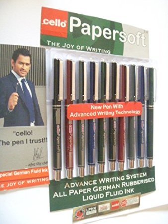 10-Pack Cello Paper Soft Ballpoint Pens - 0.7mm Nickel Silver Tip, Smooth Writing Blue Ink - Ideal for Office, School & Note Taking