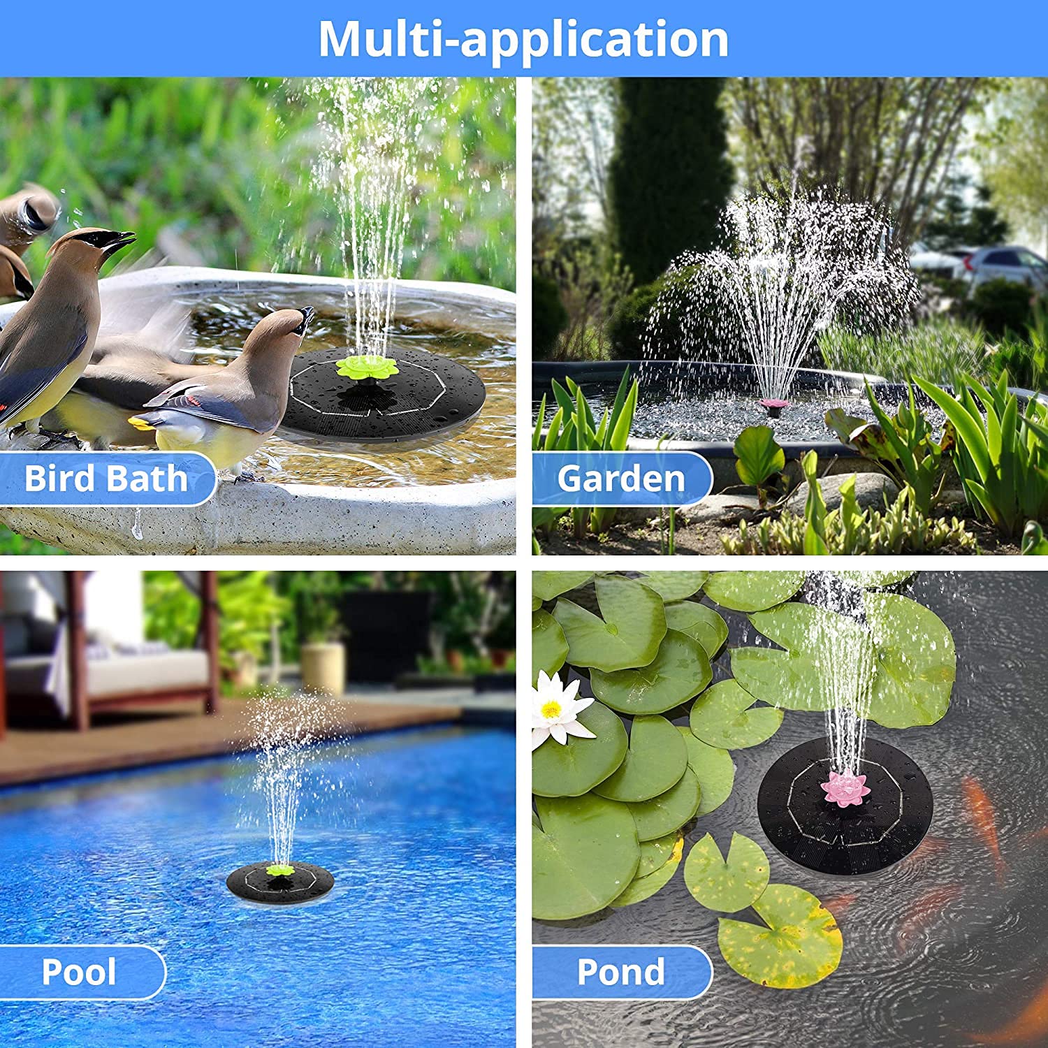Qualife 3W Solar Fountain Pump for Bird Bath - Outdoor Floating Solar Powered Water Fountain for Birdbath, Pond, Pool & Garden - Black (QL-WF04) - Perfect for Attracting Birds & Enhancing Outdoor Decor