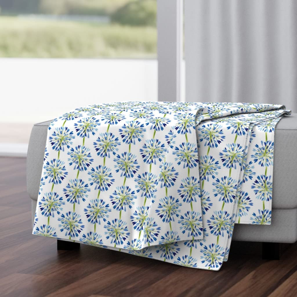 Soft Plush Minky Throw Blanket 50x70 Inches - Blue Watercolor Heart Flowers Love Print Cozy Blanket for Couch, Bed, Sofa & Gift