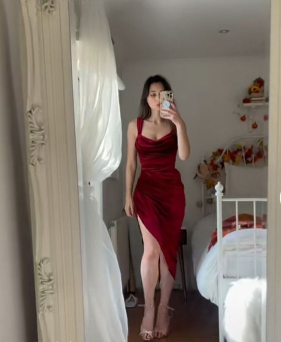Burgundy Velvet Sheath Short Party Dress for Prom, Homecoming, Cocktail & Evening Events - Style J4244