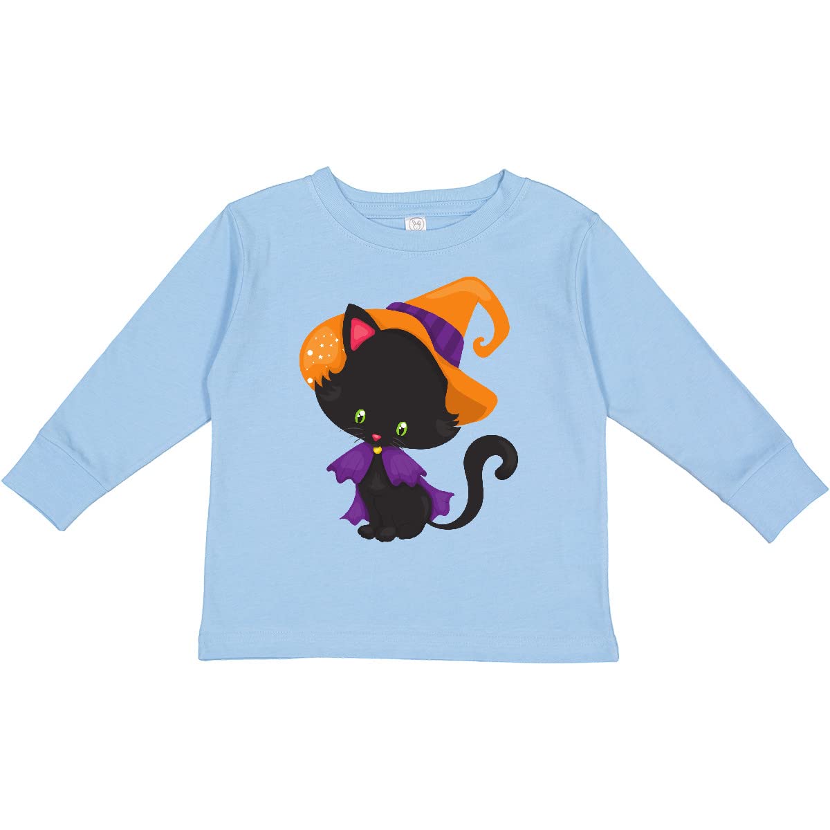 Inktastic Halloween Cat T-Shirt - Cute Black Cat & Witch Design for Toddlers | Long Sleeve Cotton Tee for Halloween Costumes & Fall Festivals