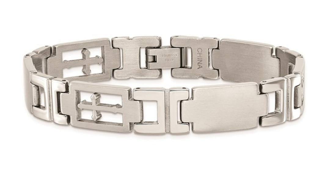 Stainless Steel Men's Cross Link Bracelet - 8.5 Inch Adjustable Wristband for Casual & Formal Wear - Perfect Gift for Him