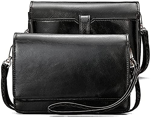 BROMEN Vintage 15.6 Inch Laptop Tote Bag for Women - Crossbody Briefcase with Shoulder Strap, Wristlet Wallet & Phone Pocket (Oil Wax Black) - Perfect for Work, Travel & Business Meetings