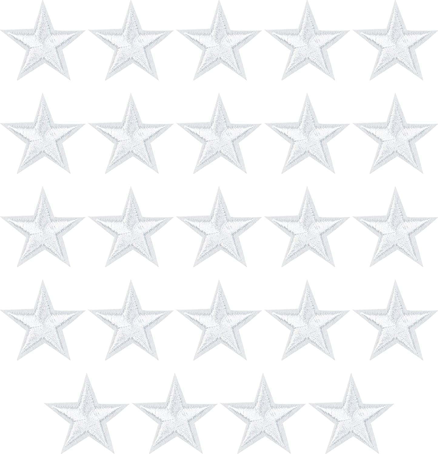 AUEAR 24 Pack White Star Iron On Patches - Embroidered Mini Sew On Appliques for Clothes, Jackets, Shoes | DIY Craft, Costume Design, Denim Repair
