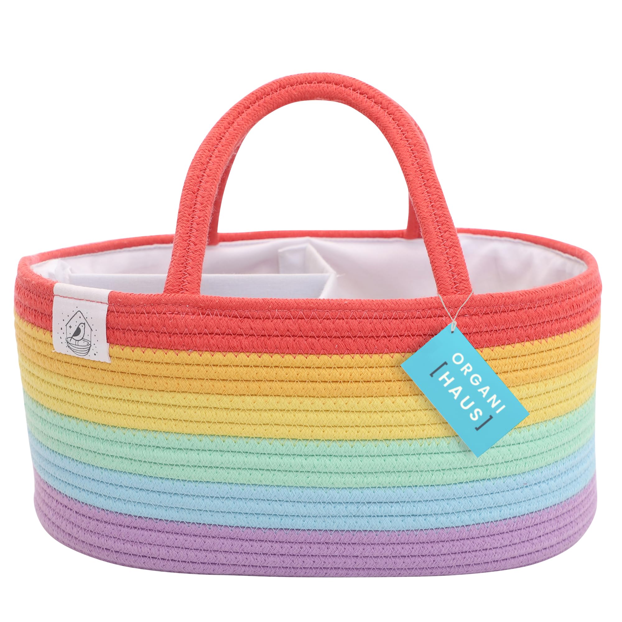 OrganiHaus Rainbow Baby Diaper Caddy Organizer - Woven Rope Nursery Basket for Diapers, Baby Wipes & Essentials | Perfect for Changing Tables, Nursery Storage & Baby Shower Gifts | Stylish & Functional Baby Organizer for Girls & Boys