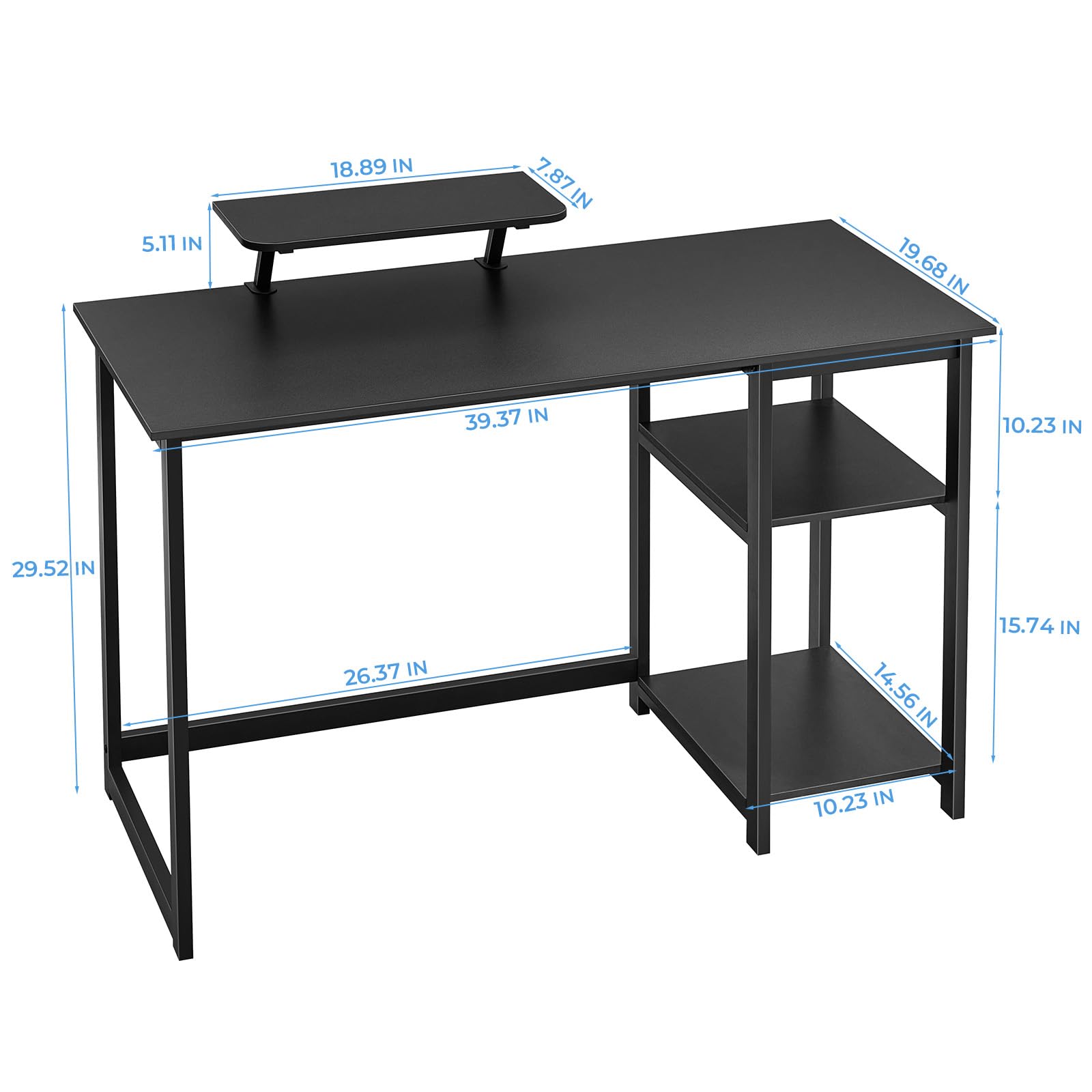 GreenForest 39 Inch Computer Desk with Monitor Stand - Adjustable Storage Shelves, Sturdy Office & Gaming Desk for Home, Work, Writing & Study - Perfect for Small Spaces & Ergonomic Setup (Black)