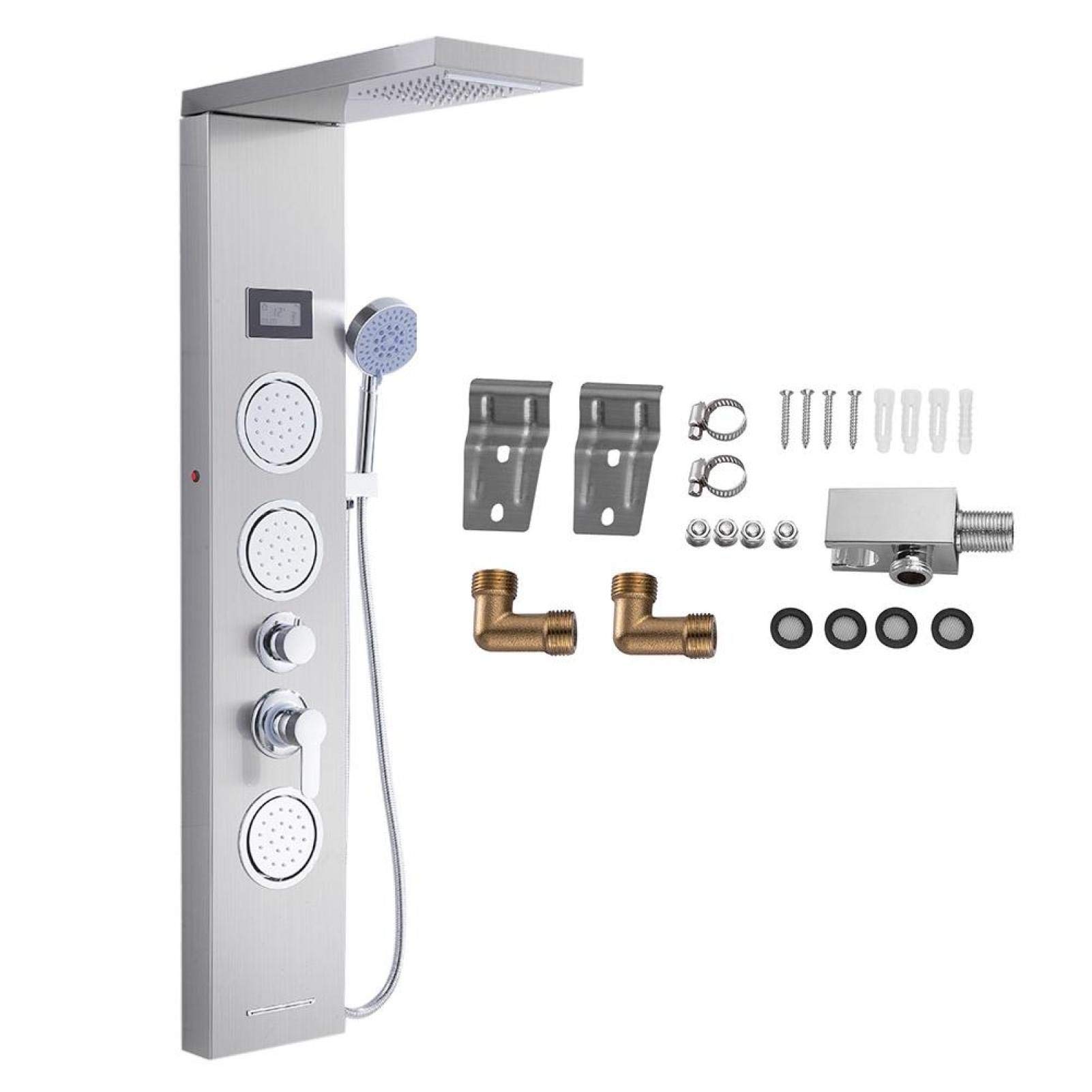 Premium Stainless Steel Shower Panel with LCD Display - Rainfall & Waterfall Spray System for Modern Bathroom | Spa-Like Shower Experience, Luxury Bathroom Upgrade, Water Saving Design