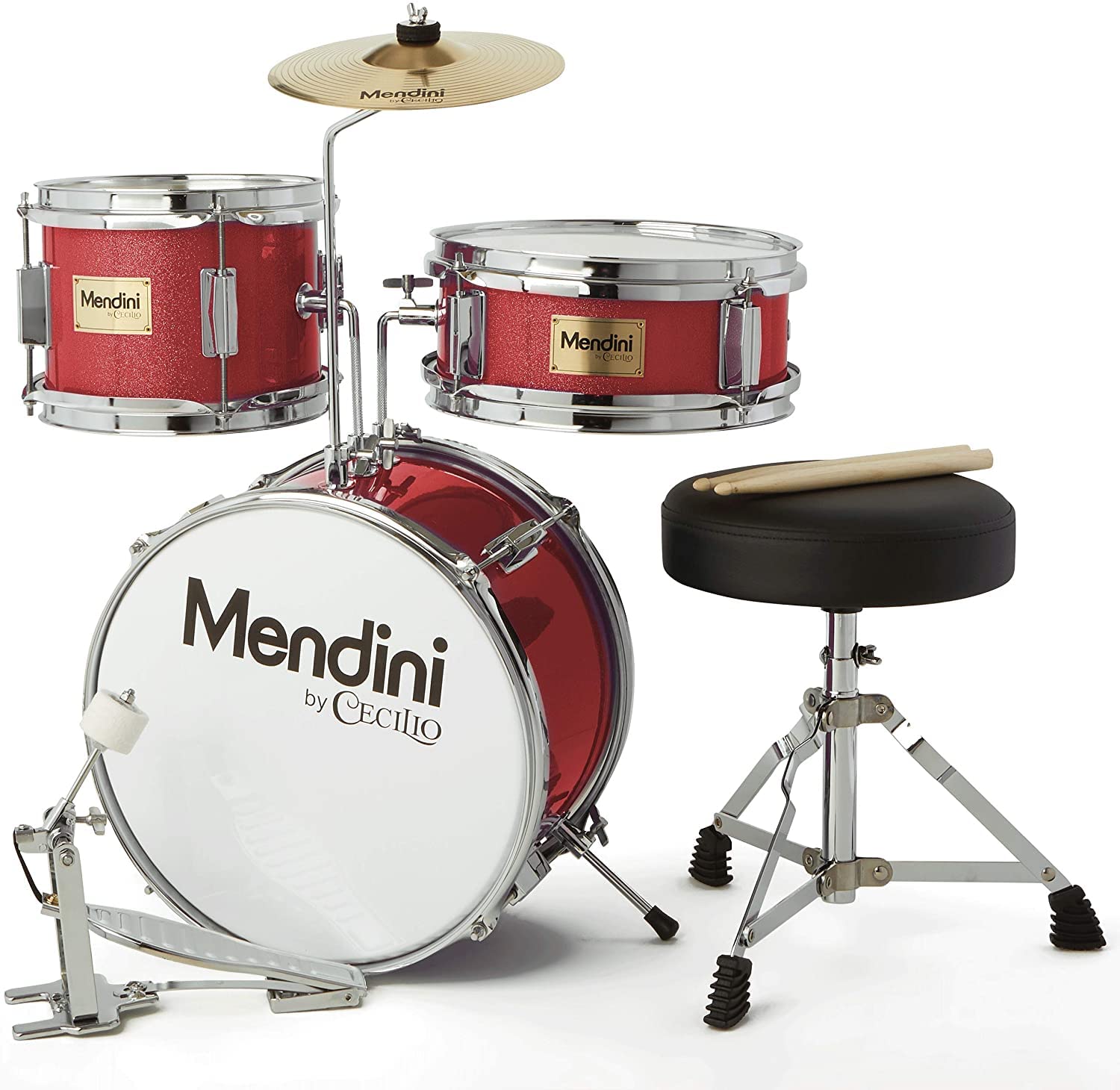 Mendini by Cecilio Kids Drum Set - 4-Piece Junior Drum Kit with Bass Drum, Tom, Snare & Cymbal - Includes Drumsticks & Adjustable Drum Throne - Best Beginner Drum Set for Kids - Perfect for Home Practice, Music Lessons & Birthday Gifts