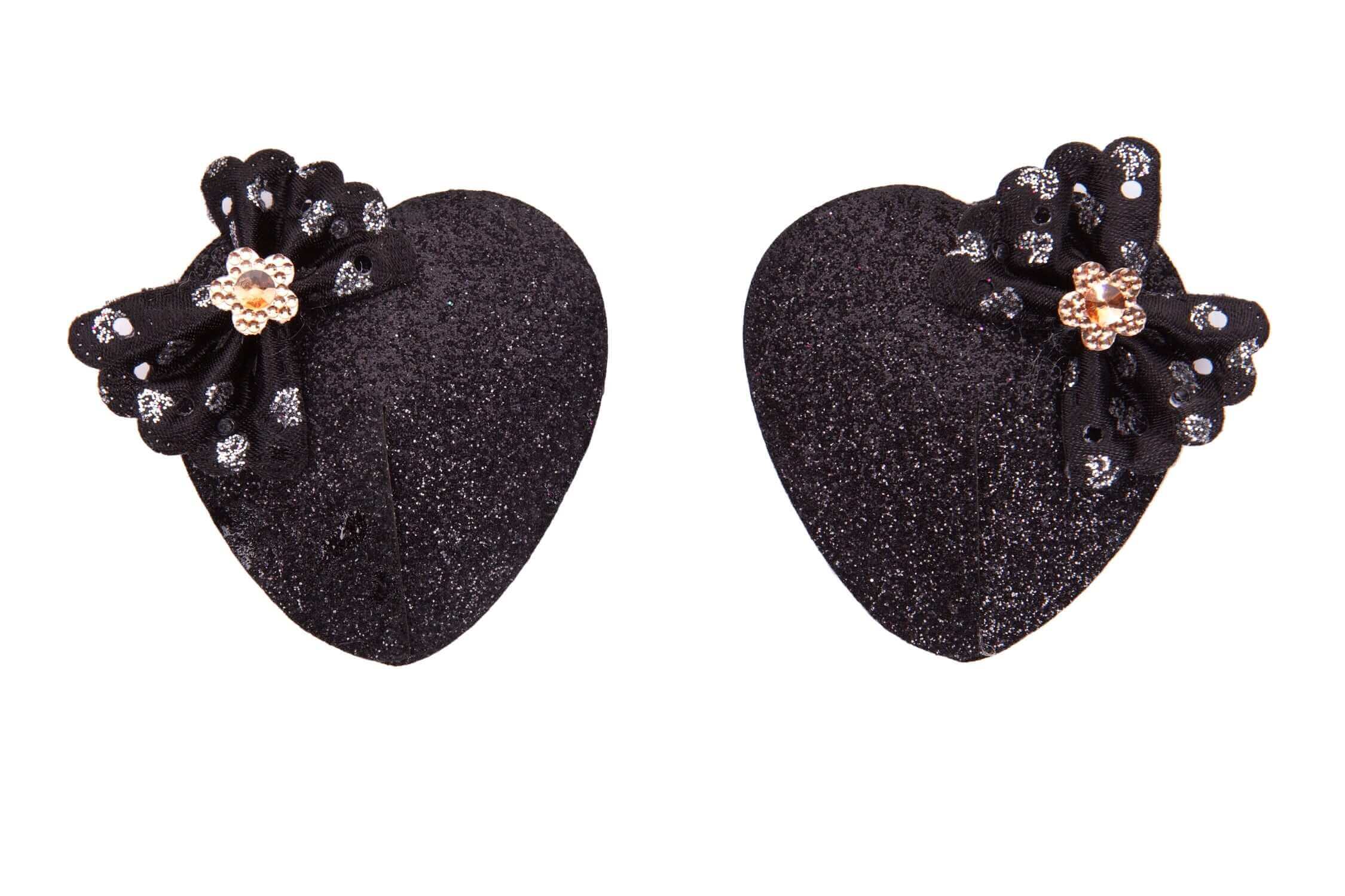 Sparkling Black Nipple Pasties with Adorable Bows - Perfect for Bachelorette Parties, Burlesque Shows & Sensual Lingerie Looks