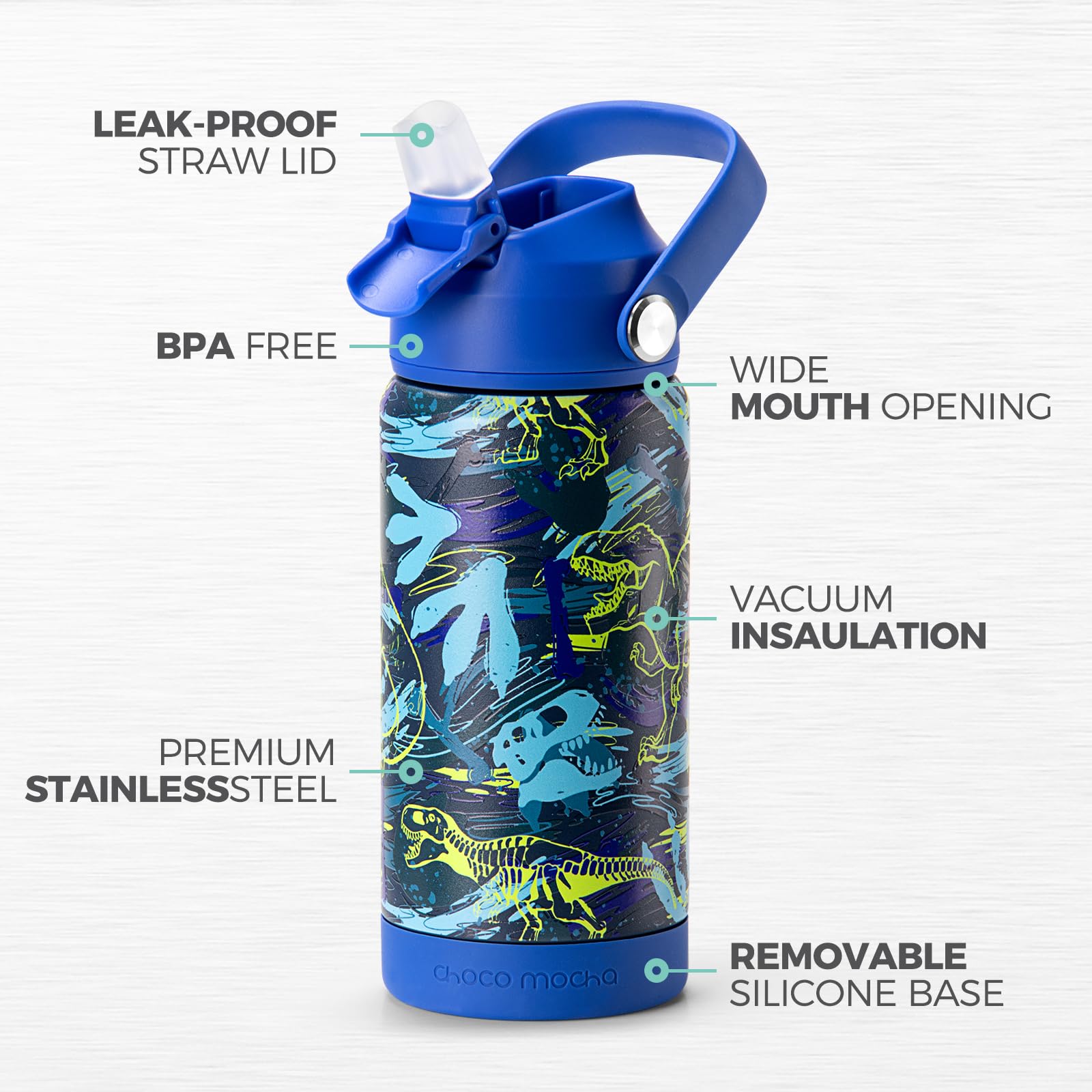 Choco Mocha Insulated Stainless Steel Water Bottle for Kids - 14Oz Leakproof School Water Bottle for Boys & Girls - BPA Free, Keeps Drinks Cold/Hot - Perfect for School, Sports & Outdoor Activities