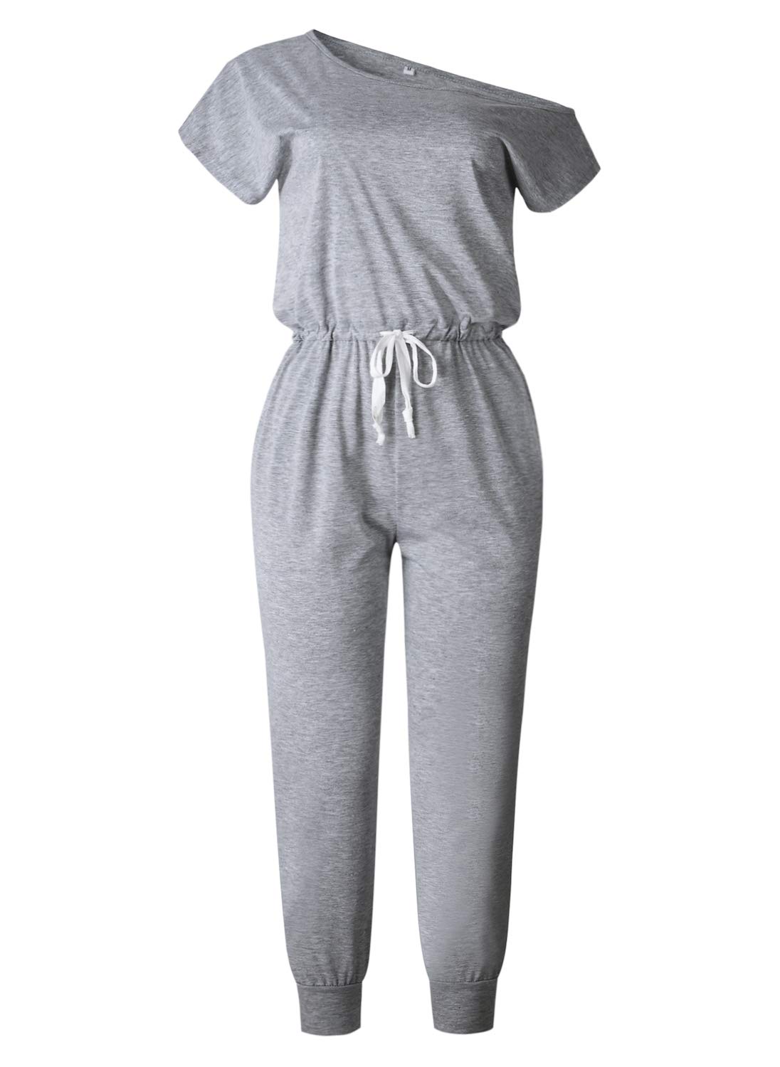 QUEENIE VISCONTI Women's Off Shoulder Jumpsuit - Short Sleeve Casual Romper with Skinny Long Pants & Pockets | Perfect for Summer Outfits, Beach Vacations, and Night Out Parties