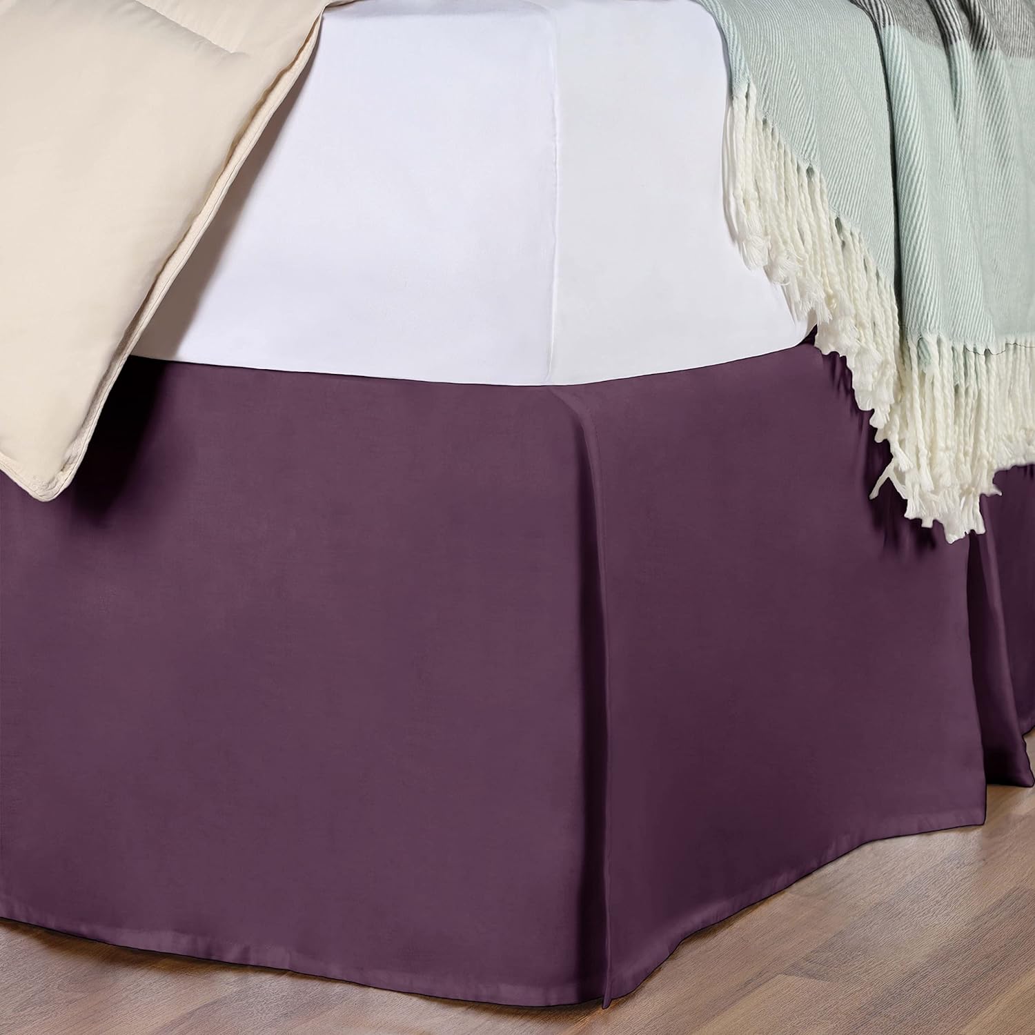 Premium Egyptian Cotton 300 Thread Count Solid Bed Skirt - Queen Size, Fitted Dust Ruffle for Elegant Bedroom Decor & Hotel-Style Luxury