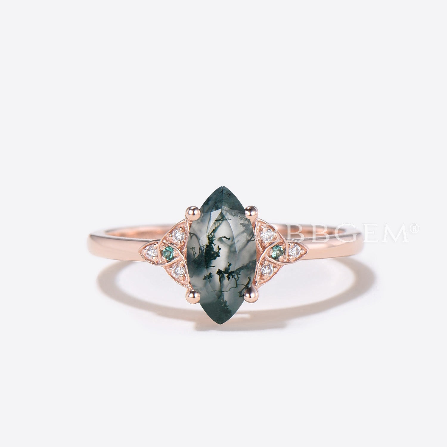 3pc Marquise Cut Natural Moss Agate Celtic Knot Diamond Ring Bridal Set for Wedding, Engagement & Anniversary - Vintage Inspired Jewelry Gift for Her