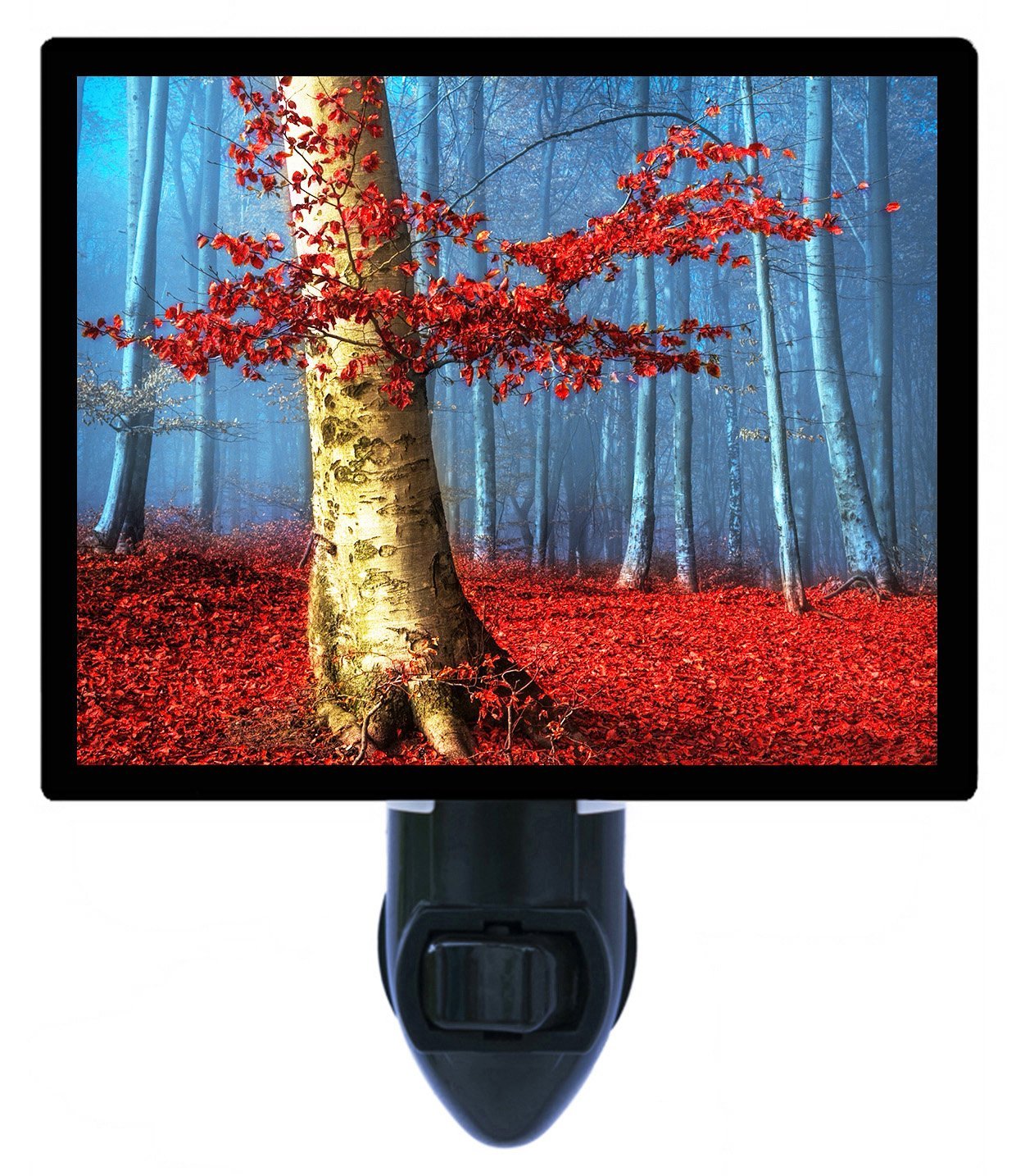 Red Fall Forest Landscape LED Night Light - Autumn Trees Themed Bedroom Decor for Kids & Adults - Perfect for Nursery, Bedside, Hallway Nightlight