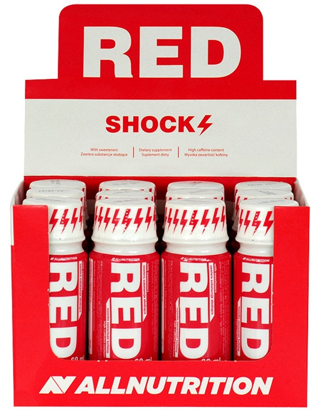 Allnutrition Red Shock Energy Drink - 12 x 80ml Bottles | Pre-Workout Booster for Gym & Sports Performance | Fast-Acting Caffeine & Taurine Formula