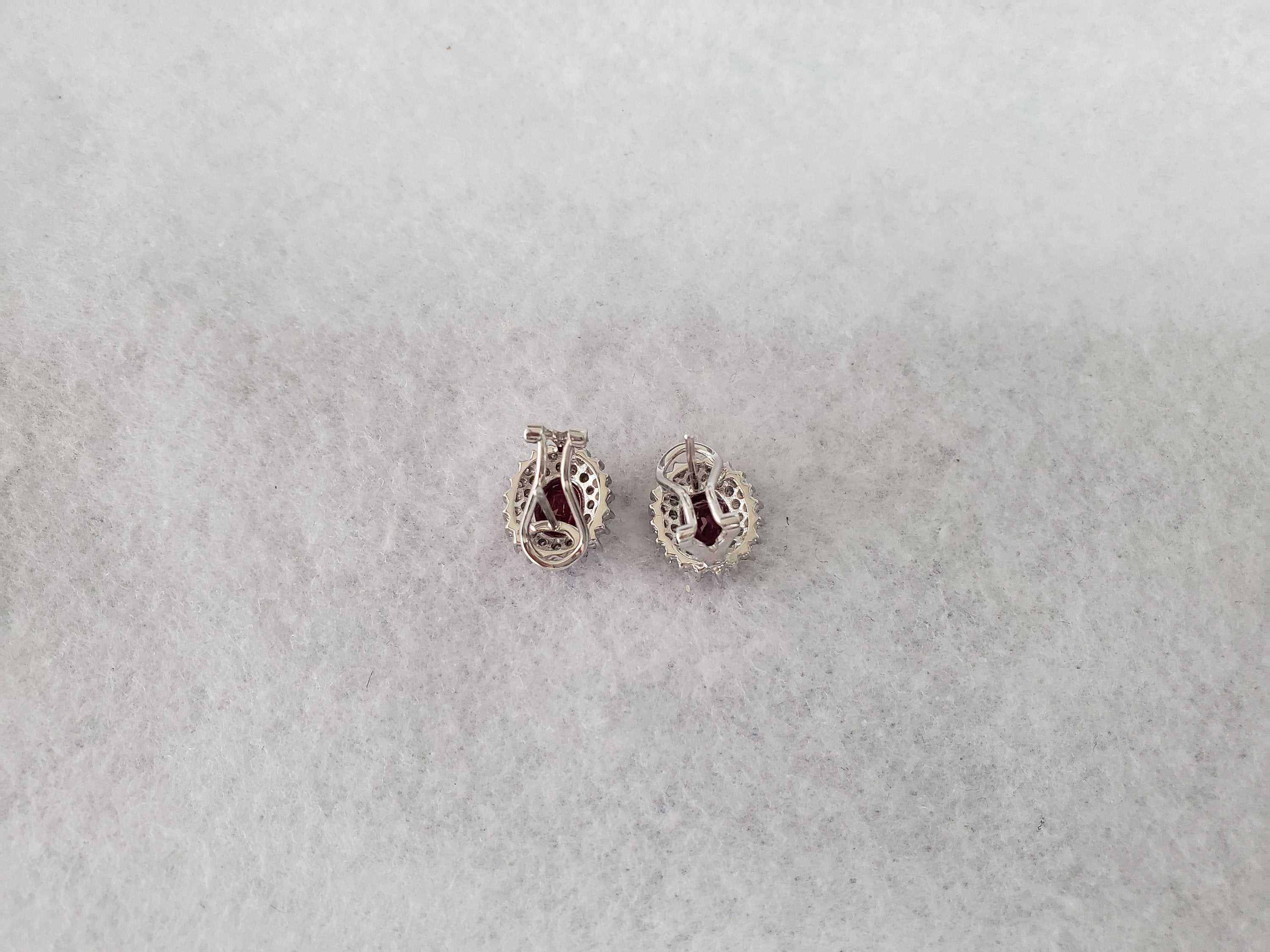 2.56cttw Diamond Halo Ruby Earrings in 14k White Gold | Elegant Bridal Jewelry & Anniversary Gift for Women