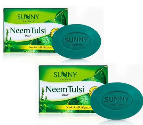 Bakson's Neem Tulsi Soap with Glycerine & Vitamin E - 75g (Pack of 2) | Natural Ayurvedic Cleansing Bar for Acne, Eczema & Skin Irritation | Perfect for Daily Face & Body Wash