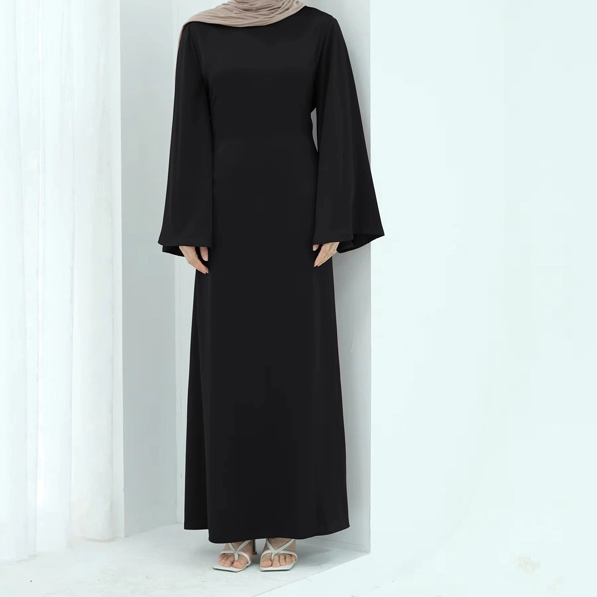 Elegant Satin Abaya Dress with Back Strap - Modest Islamic Prayer Dress for Women | Perfect for Eid, Ramadan & Special Occasions