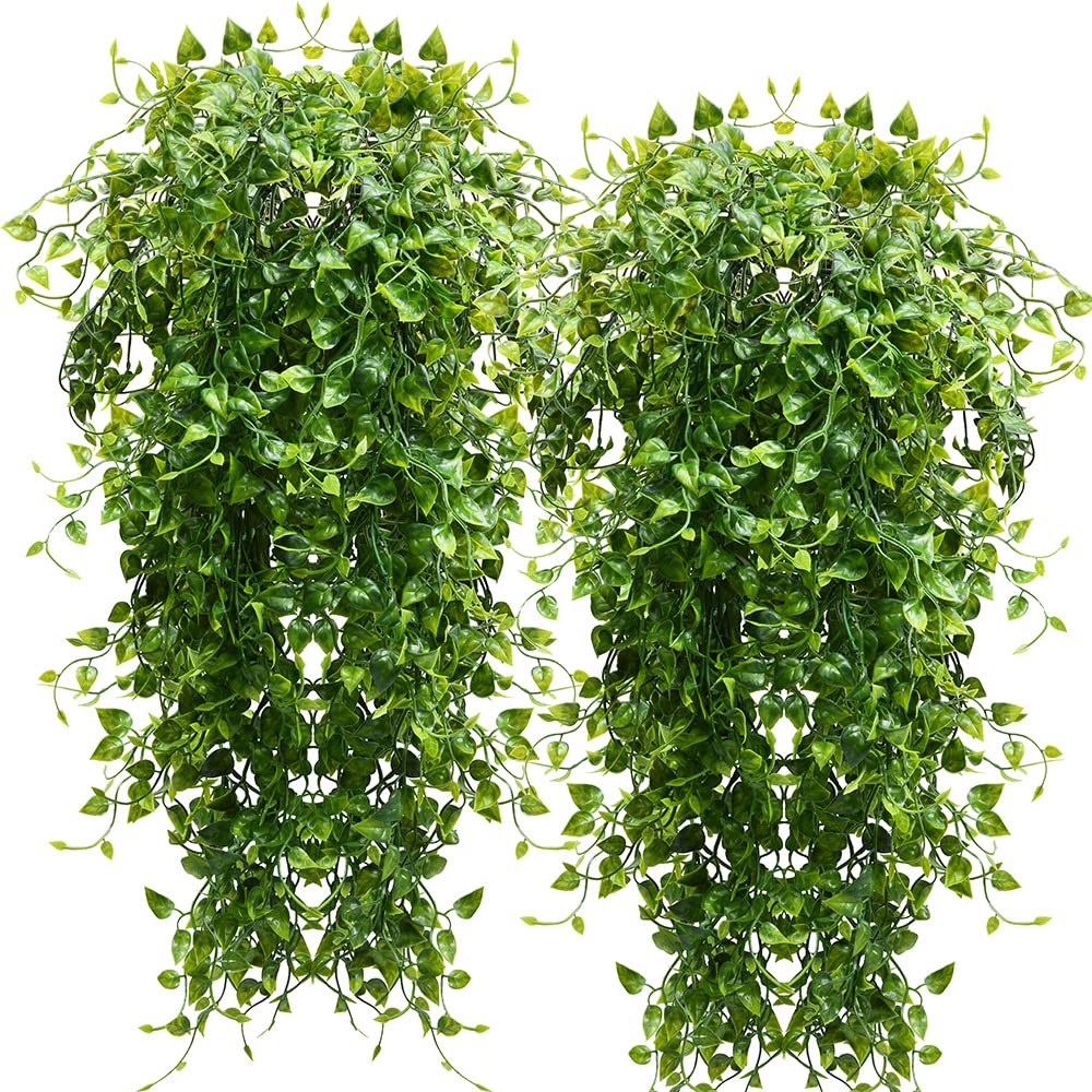 2pcs Artificial Hanging Plants 32-inch Fake Ivy Vine - UV Resistant Outdoor Plastic Greenery for Porch, Patio, Balcony & Home Decor