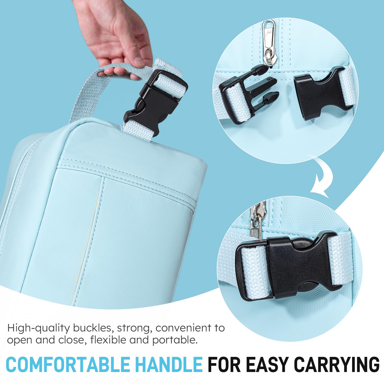 NOL Natural Organic Lifestyle Waterproof Nylon Makeup Bag - Lightweight Travel Toiletry Organizer for Women & Men, Reusable Cosmetic Pouch with Zip Closure & Buckle Handle (Light Blue) - Perfect for Travel, Gym, Beach & Daily Essentials Storage