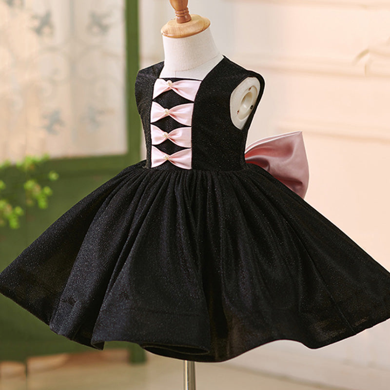 Elegant Black Sleeveless Bow Puff Birthday Dress for Baby Girls - Toddler Ball Gowns for Special Occasions, Parties & Photo Shoots
