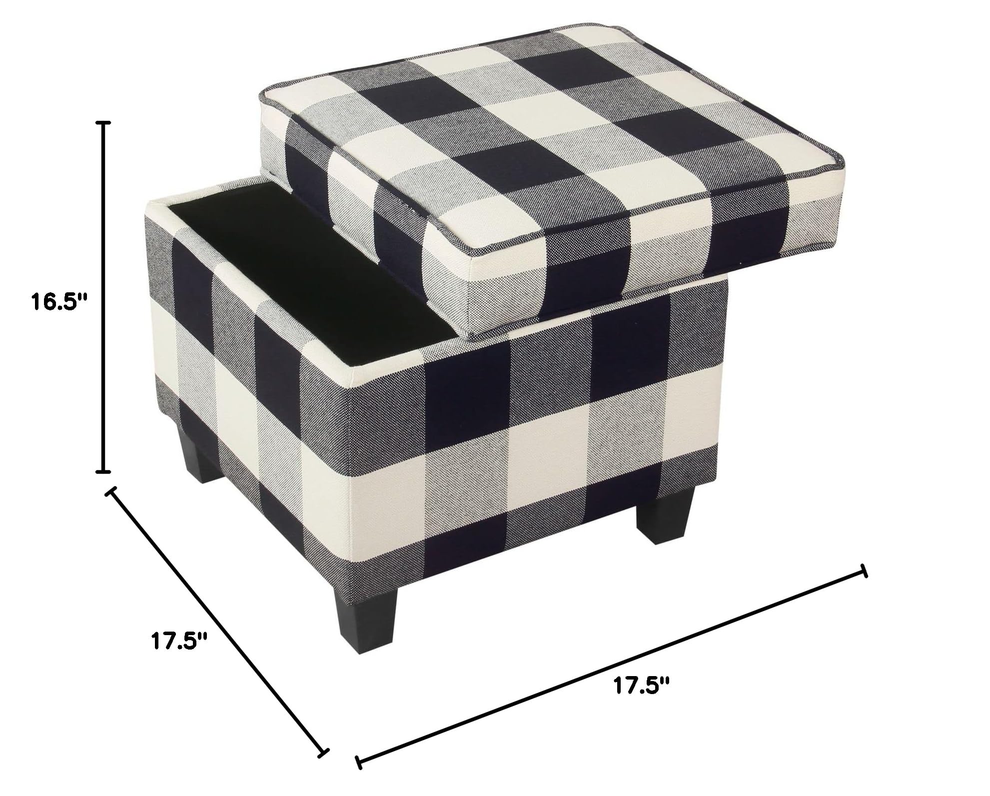 HomePop Classic Square Storage Ottoman with Lift Off Lid - Large Black Plaid Ottoman for Living Room & Bedroom | Home Decor Storage Bench for Shoes, Blankets & Toys | Perfect for Small Space Organization