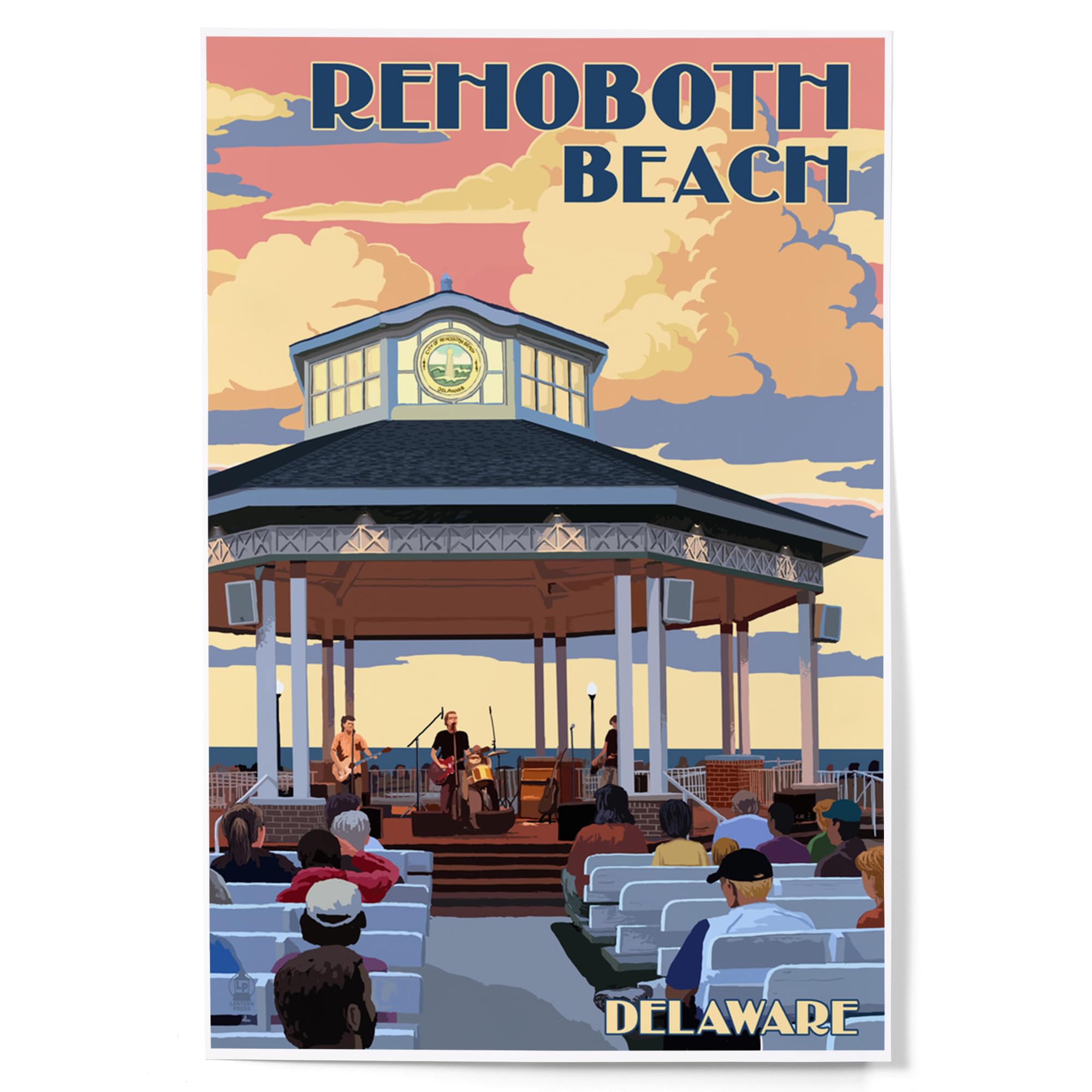Lantern Press 12x18 Inch Rehoboth Beach Delaware Bandstand Art Print - Coastal Wall Decor for Living Room, Bedroom & Office