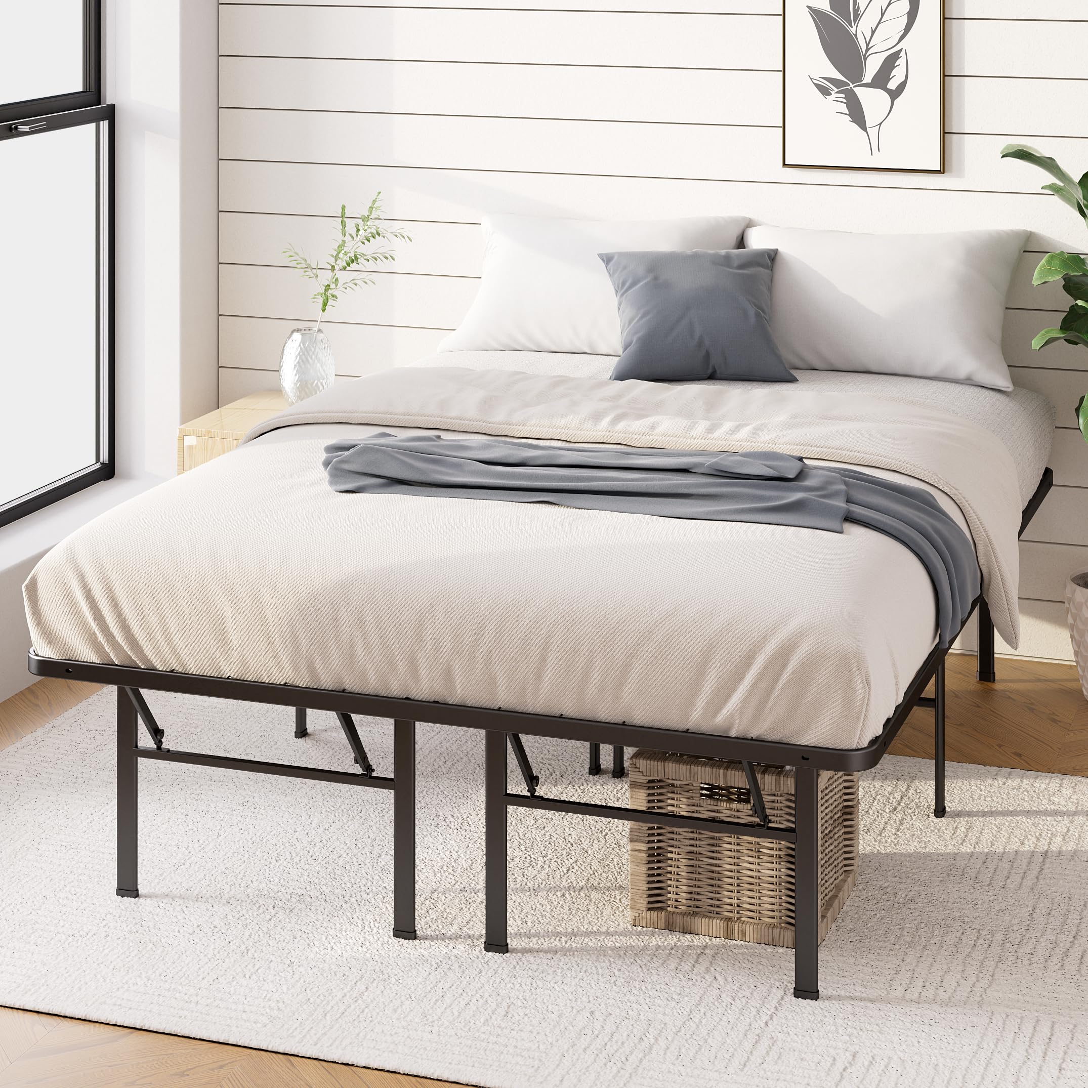 ZINUS SmartBase Heavy Duty 16 Inch Metal Platform Bed Frame - No Box Spring Needed, Sturdy Steel Frame with Underbed Storage, King Size - Perfect for Modern Bedrooms & Guest Rooms