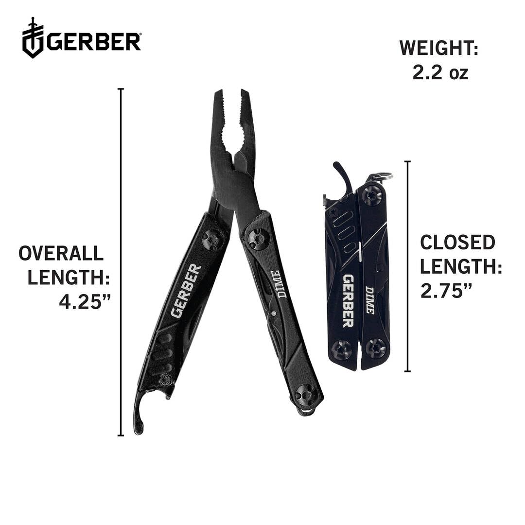 Gerber Gear Dime 12-in-1 Mini EDC Multitool with Needle Nose Pliers, Pocket Knife & Bottle Opener - Compact Keychain Multitool for Men - Perfect for Camping, Hiking & Everyday Carry (Black)