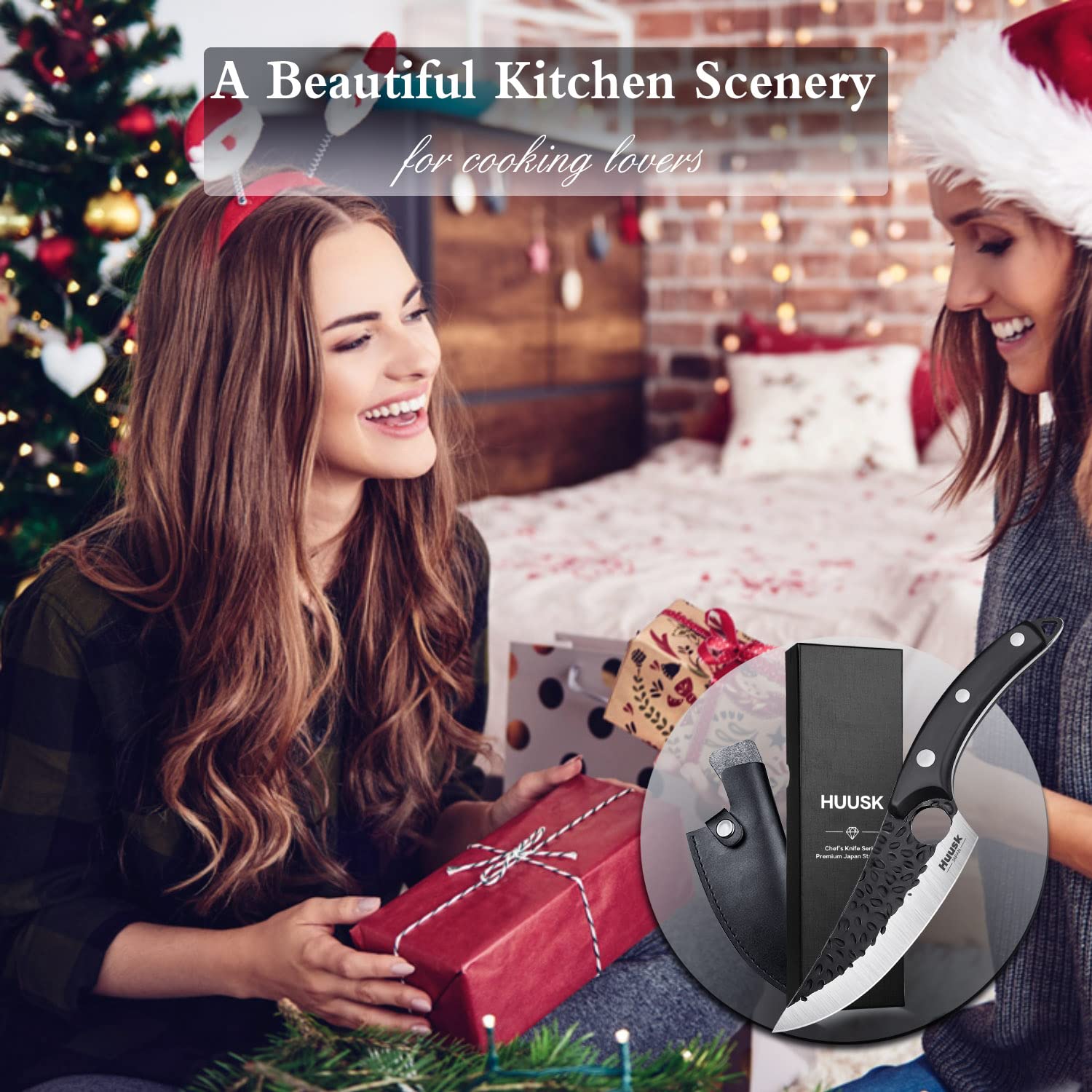 Premium Huusk Japanese Chef Knife Set with Leather Sheath - Razor Sharp Kitchen Knives for Cooking, Camping & Outdoor Adventures - Perfect Gift for Men & Home Chefs