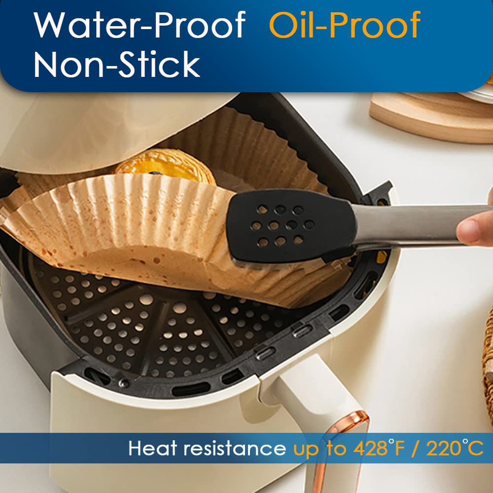 Non-Stick Air Fryer Parchment Paper Liners - 50PCS Round, Grease & Waterproof Basket Liners for Healthy Cooking | Perfect for Air Frying, Baking, Roasting & Reheating Foods